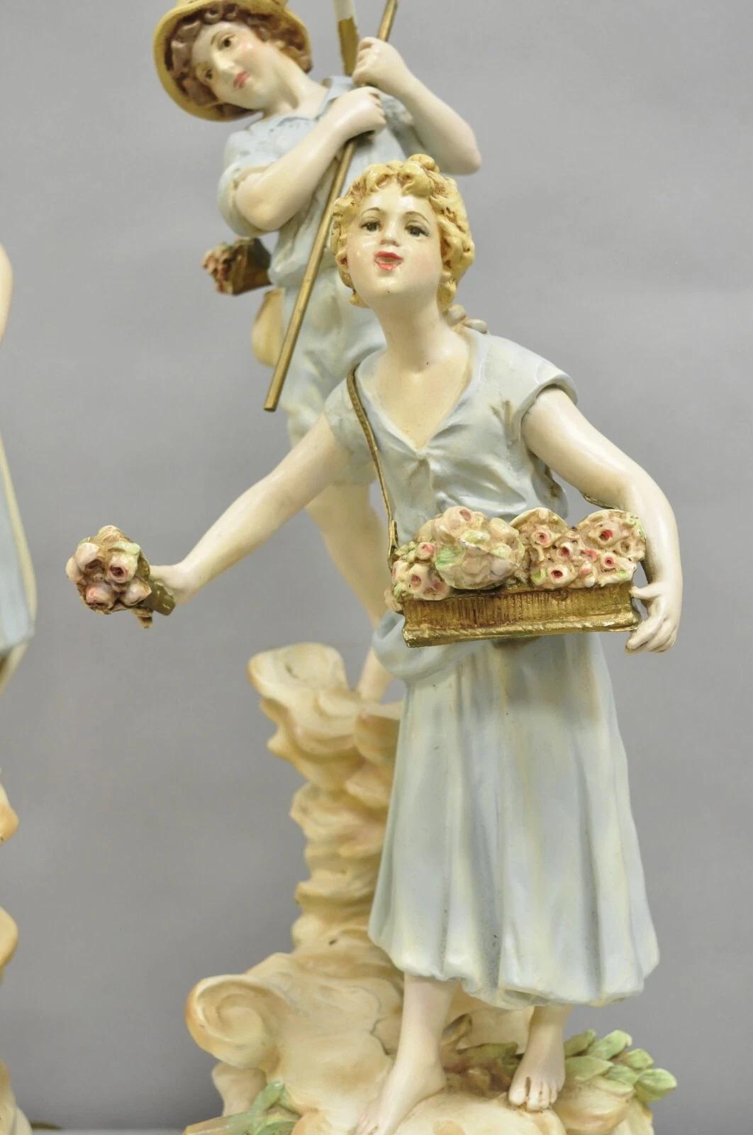 Antiche lampade da tavolo L&F Moreau vittoriane in metallo dipinto a spelta - una coppia in vendita 7