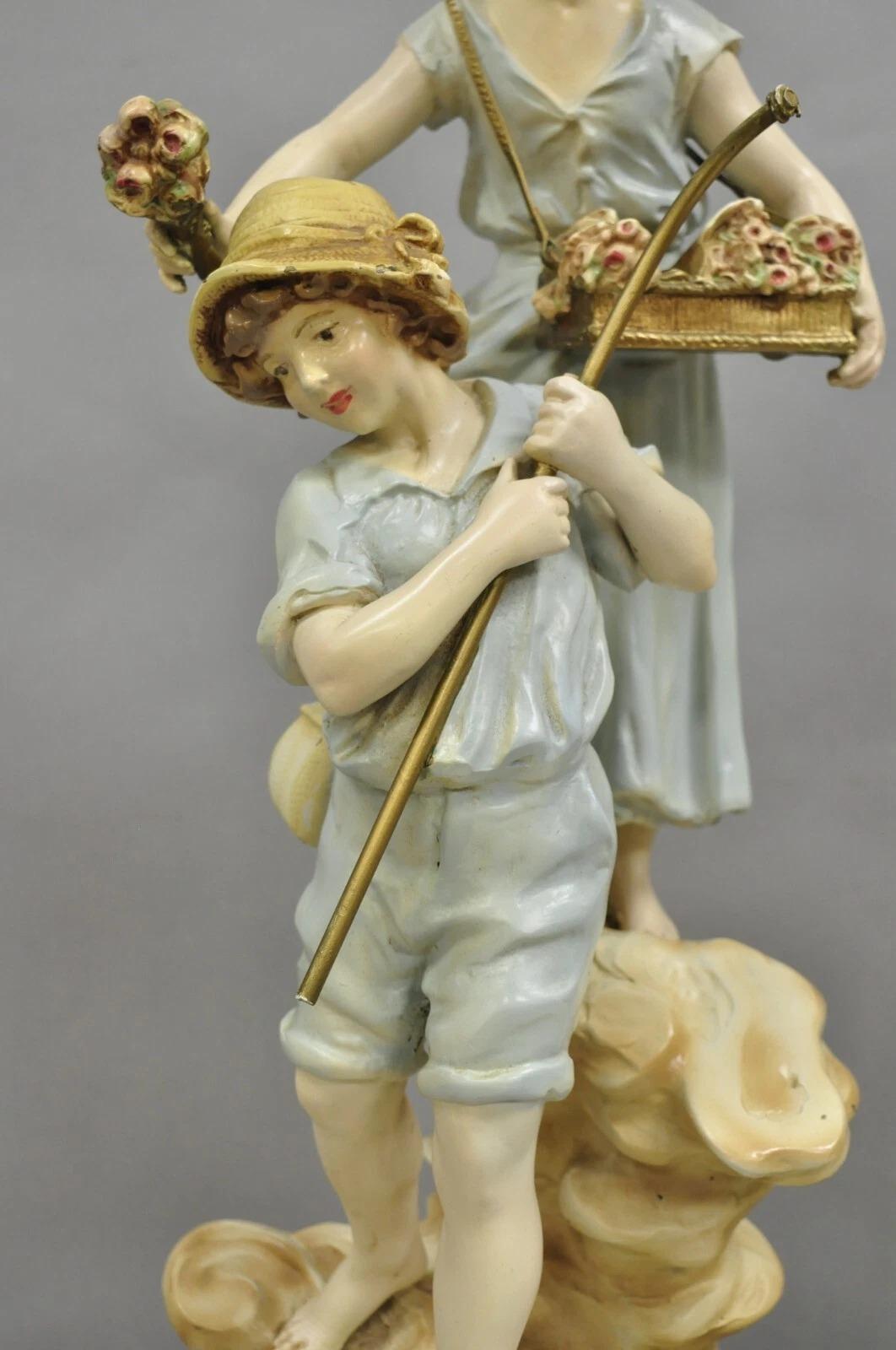 Sconosciuto Antiche lampade da tavolo L&F Moreau vittoriane in metallo dipinto a spelta - una coppia in vendita