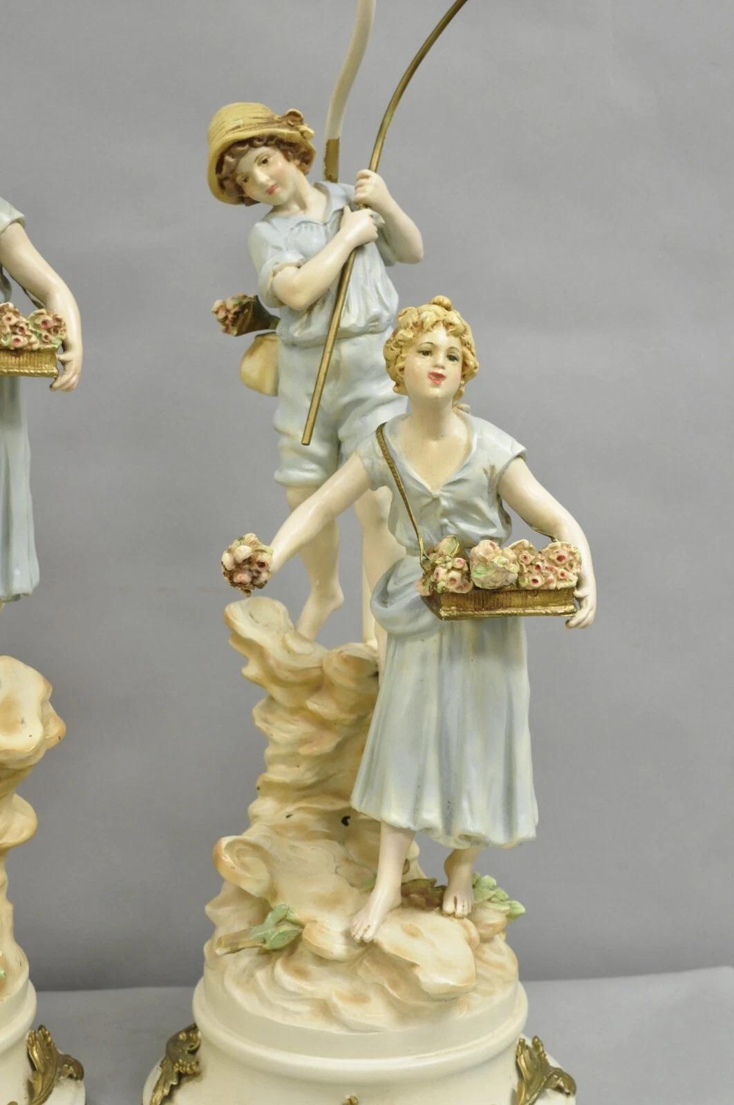 Antiche lampade da tavolo L&F Moreau vittoriane in metallo dipinto a spelta - una coppia In condizioni buone in vendita a Philadelphia, PA
