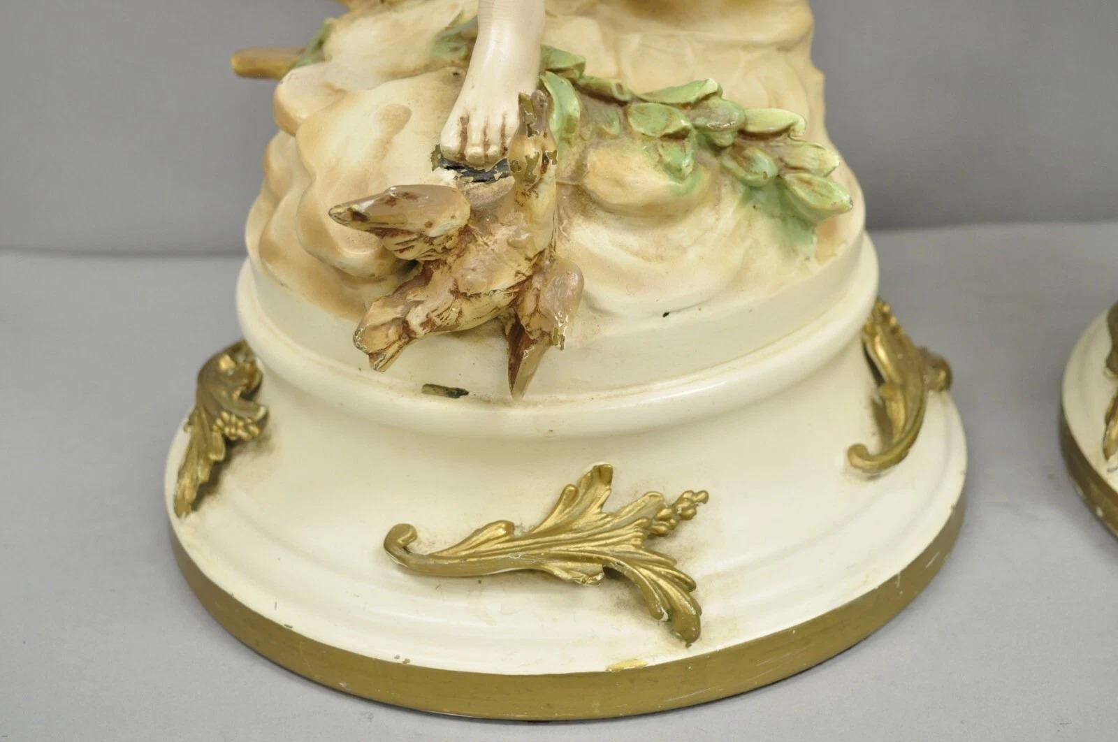Antiche lampade da tavolo L&F Moreau vittoriane in metallo dipinto a spelta - una coppia in vendita 1