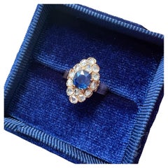Antique LFG certified natural unheated blue sapphire diamond marquise ring
