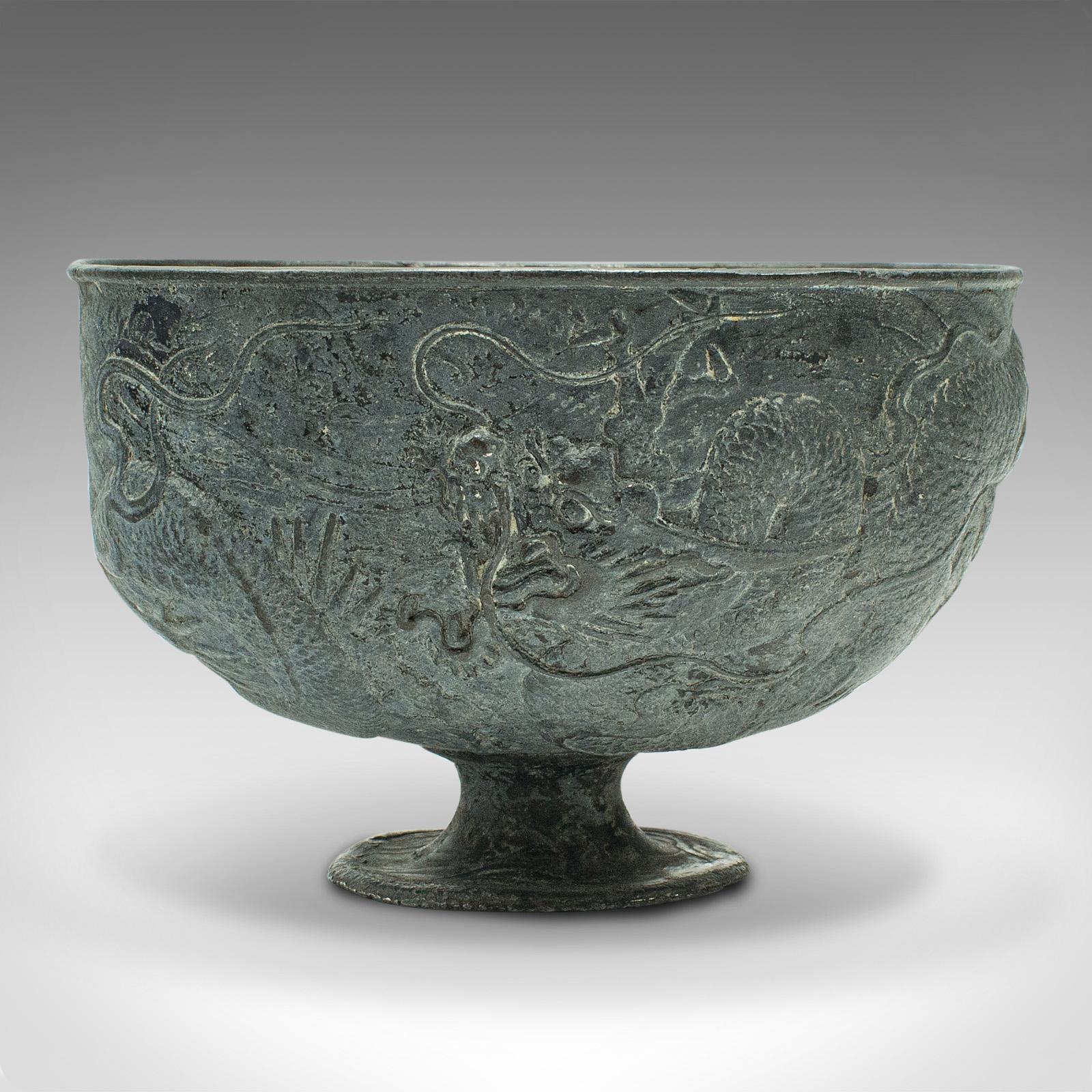 19th Century Antique Libation Cup, Chinese, Lead Alloy, Decorative Bowl, Victorian, C.1880 For Sale