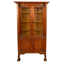 Antique Liberty & Co. Arts and Crafts Oak Mission Bookcase Display Cabinet 1905
