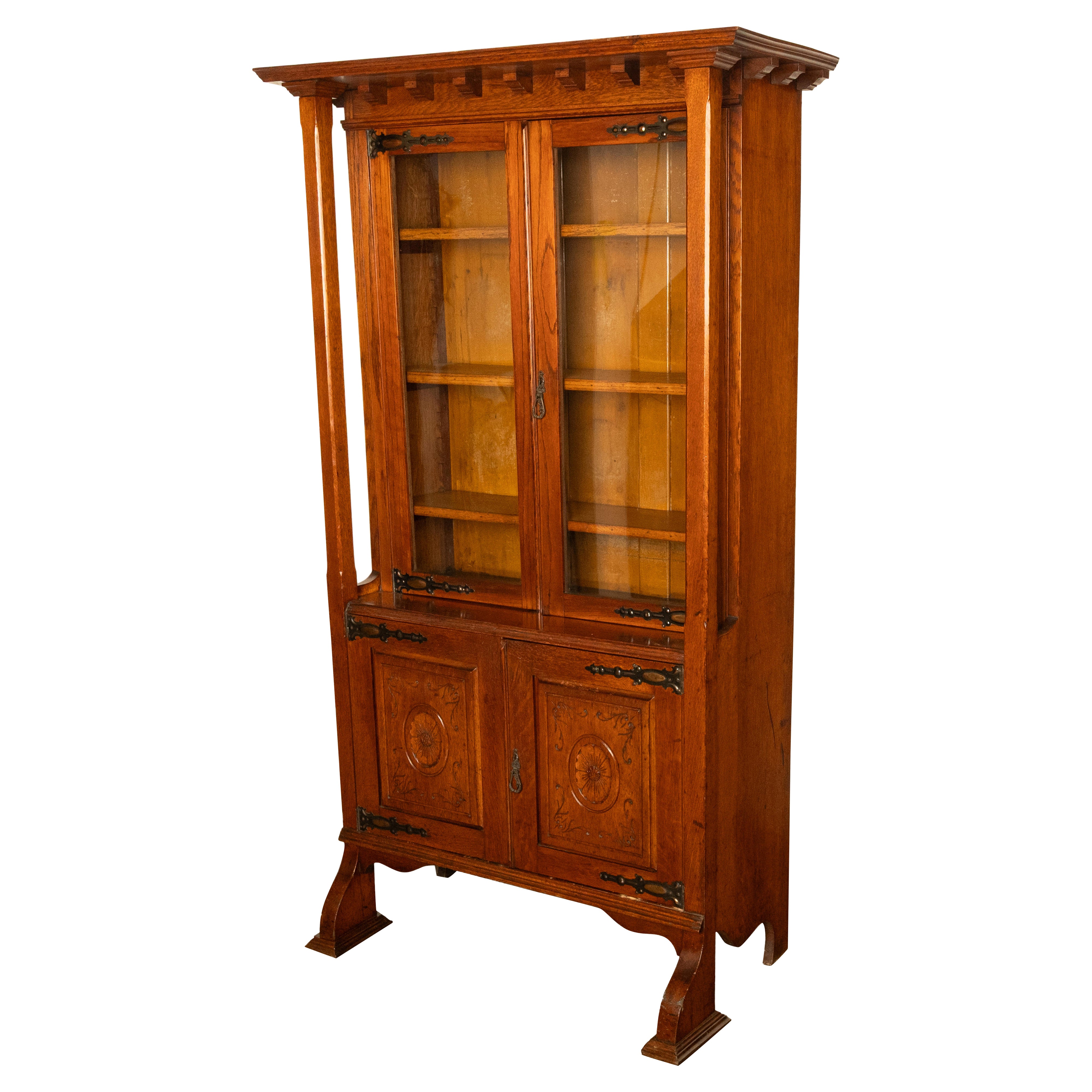 Antique Liberty 
Co. Arts and Crafts Oak Mission Bookcase Display Cabinet 1905 For Sale