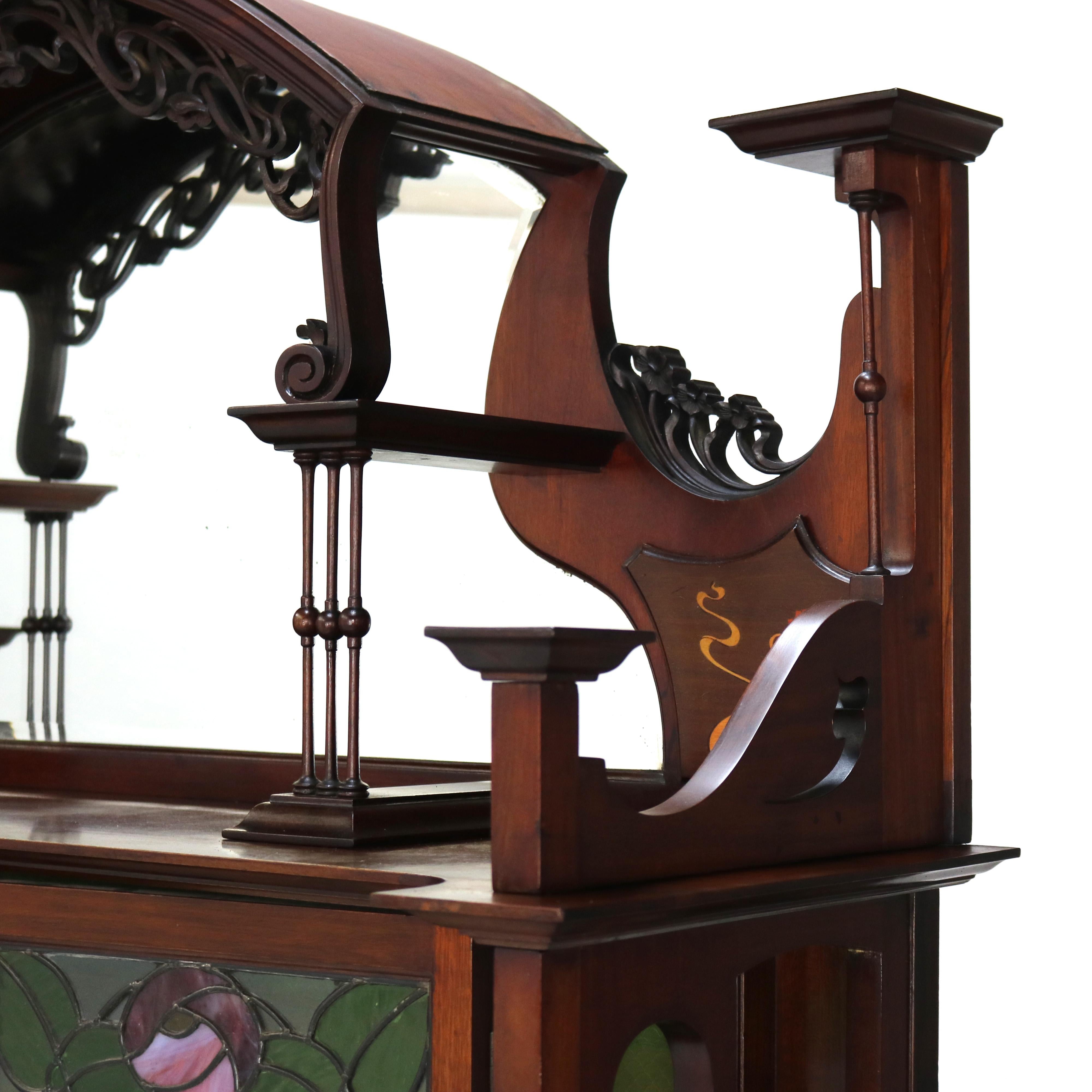 Antike Liberty & Co. Arts and Crafts-Schrank aus geschnitztem Mahagoni und Intarsien aus China, um 1910 im Angebot 5