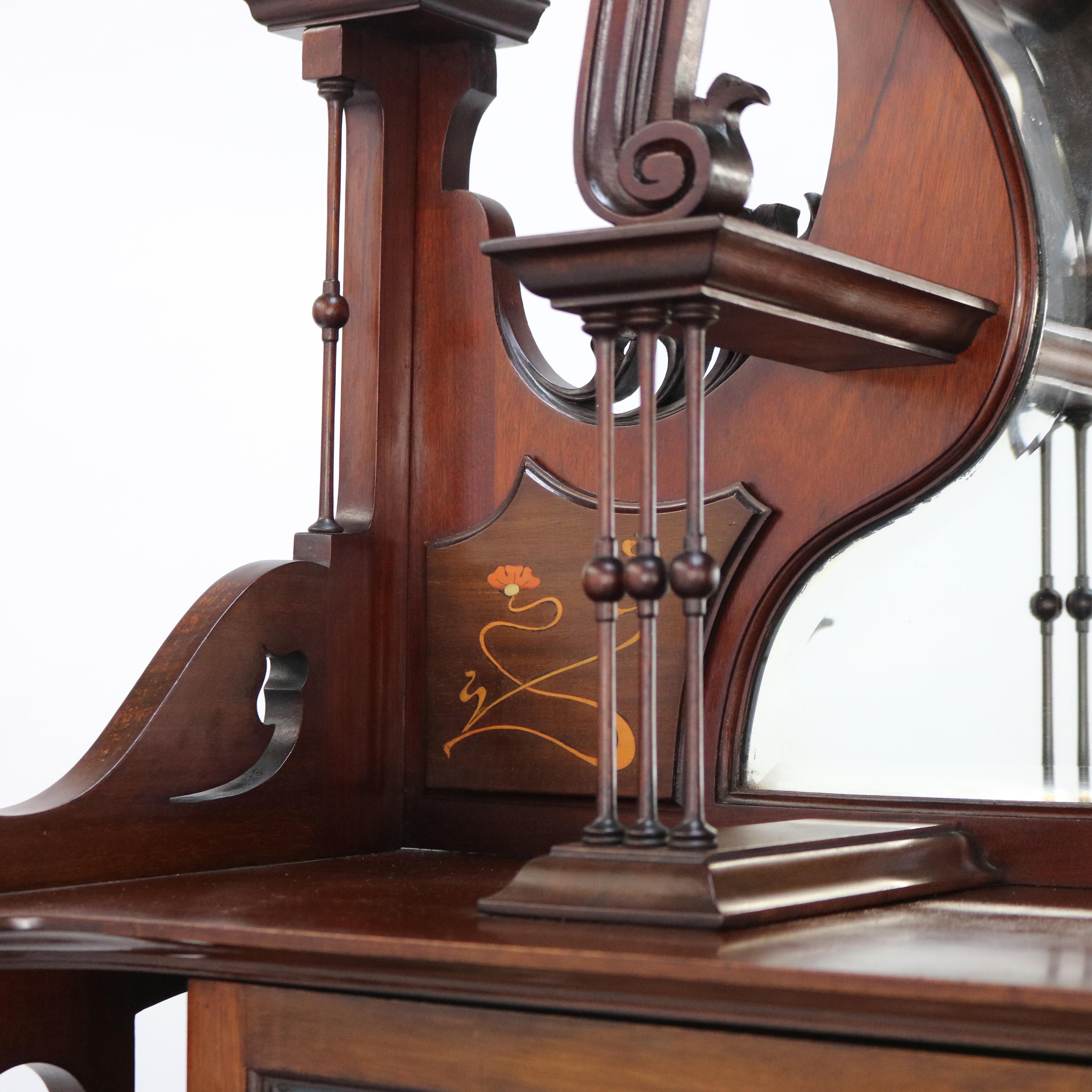 Antike Liberty & Co. Arts and Crafts-Schrank aus geschnitztem Mahagoni und Intarsien aus China, um 1910 im Angebot 7