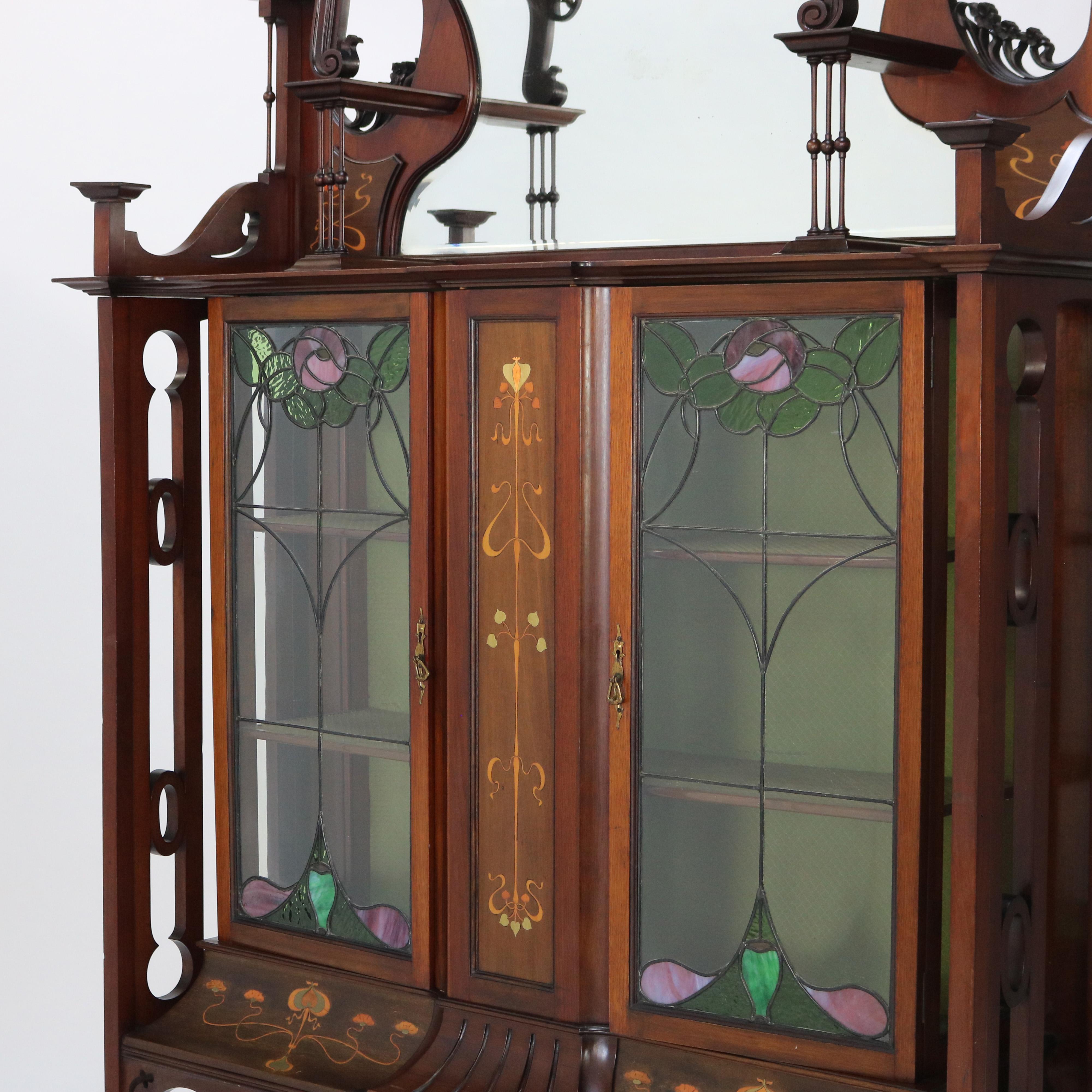 Antike Liberty & Co. Arts and Crafts-Schrank aus geschnitztem Mahagoni und Intarsien aus China, um 1910 im Angebot 3