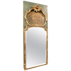 Antique Liberty Green and Gold Wood Mirror, Up Painting, 19th Century Italy