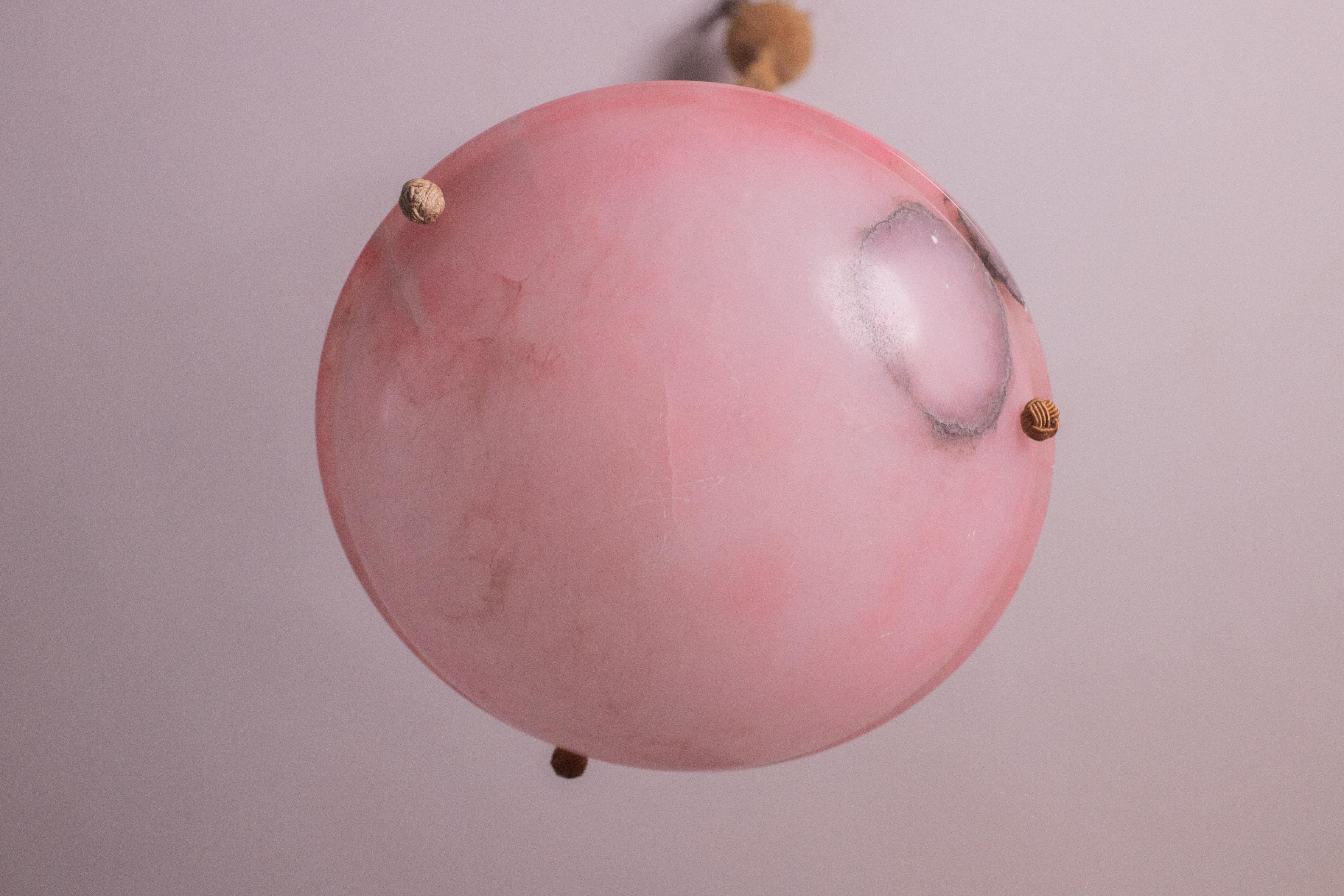 Antique Liberty Pink Alabaster Chandelier, 1940s For Sale 5