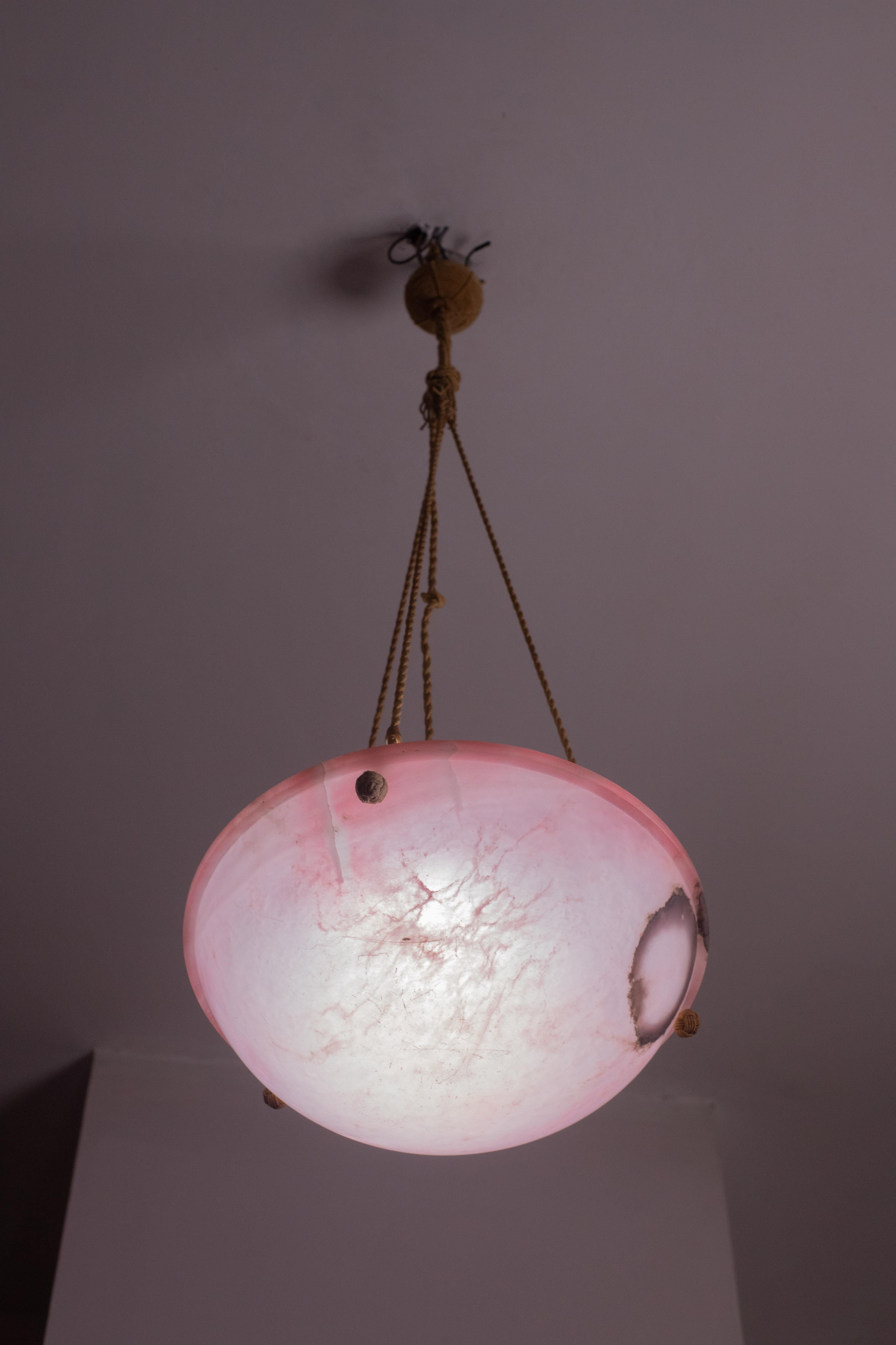 Mid-20th Century Antique Liberty Pink Alabaster Chandelier, 1940s For Sale