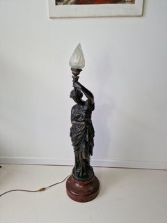 Antique Liberty Table Lamp, Cast Iron & Marble, 1870 France