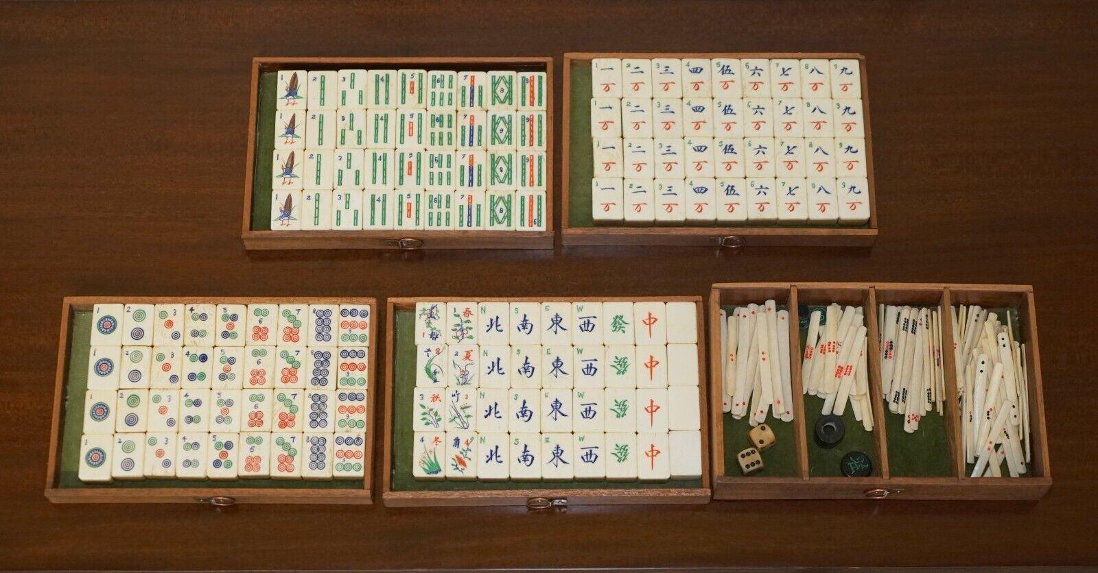 We are delighted to offer for sale this lovely original circa 1920 Chinese Mah-jong set which is totally complete with original counters, the case having a super rare Art Nouveau Liberty's London style Bronze handle 

A very nice suite, in the