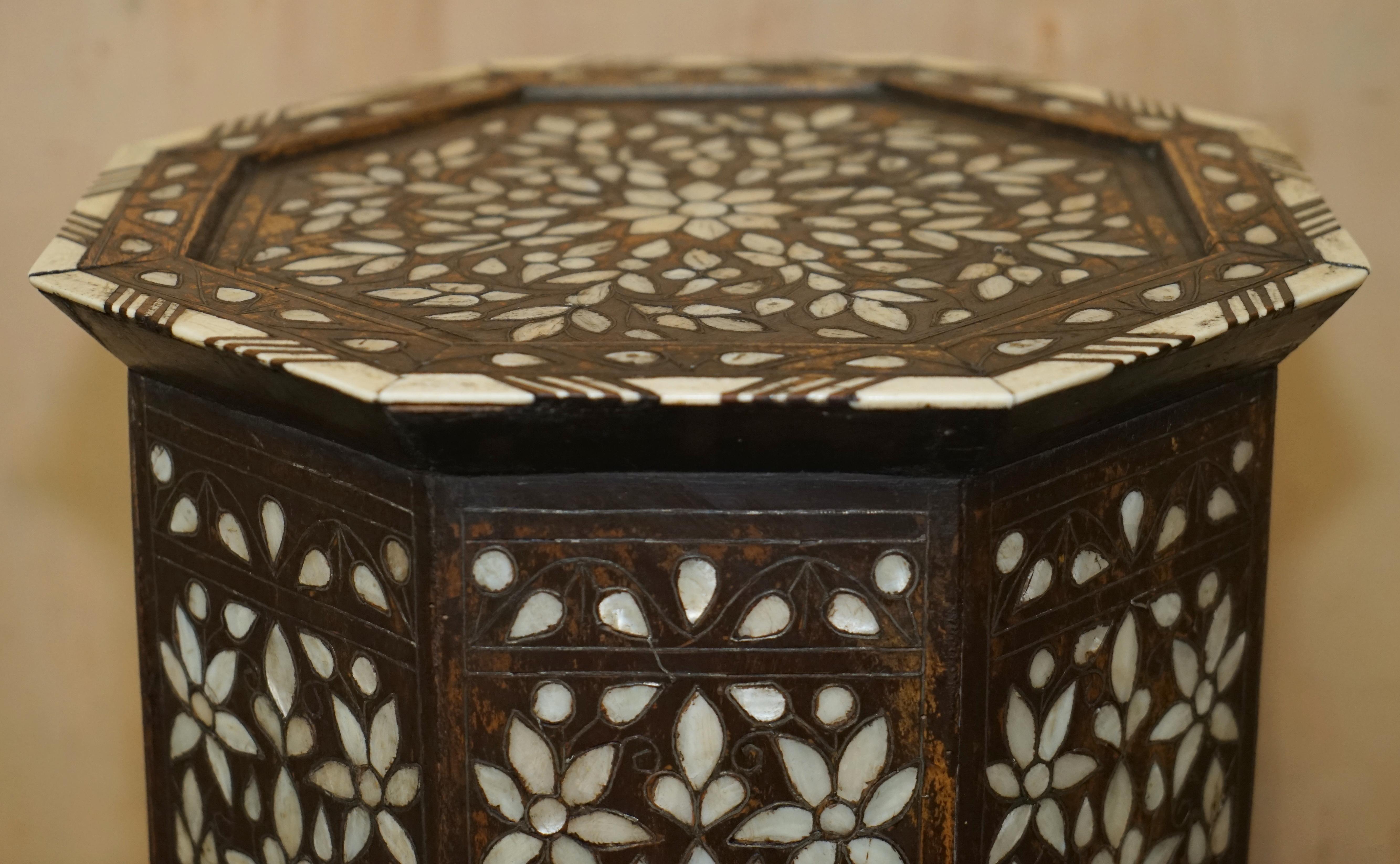 Burmese ANTIQUE LIBERTY's VICTORIAN CIRCA 1880 FLORAL SYRIAN INLAID HAND CARVED TABLE