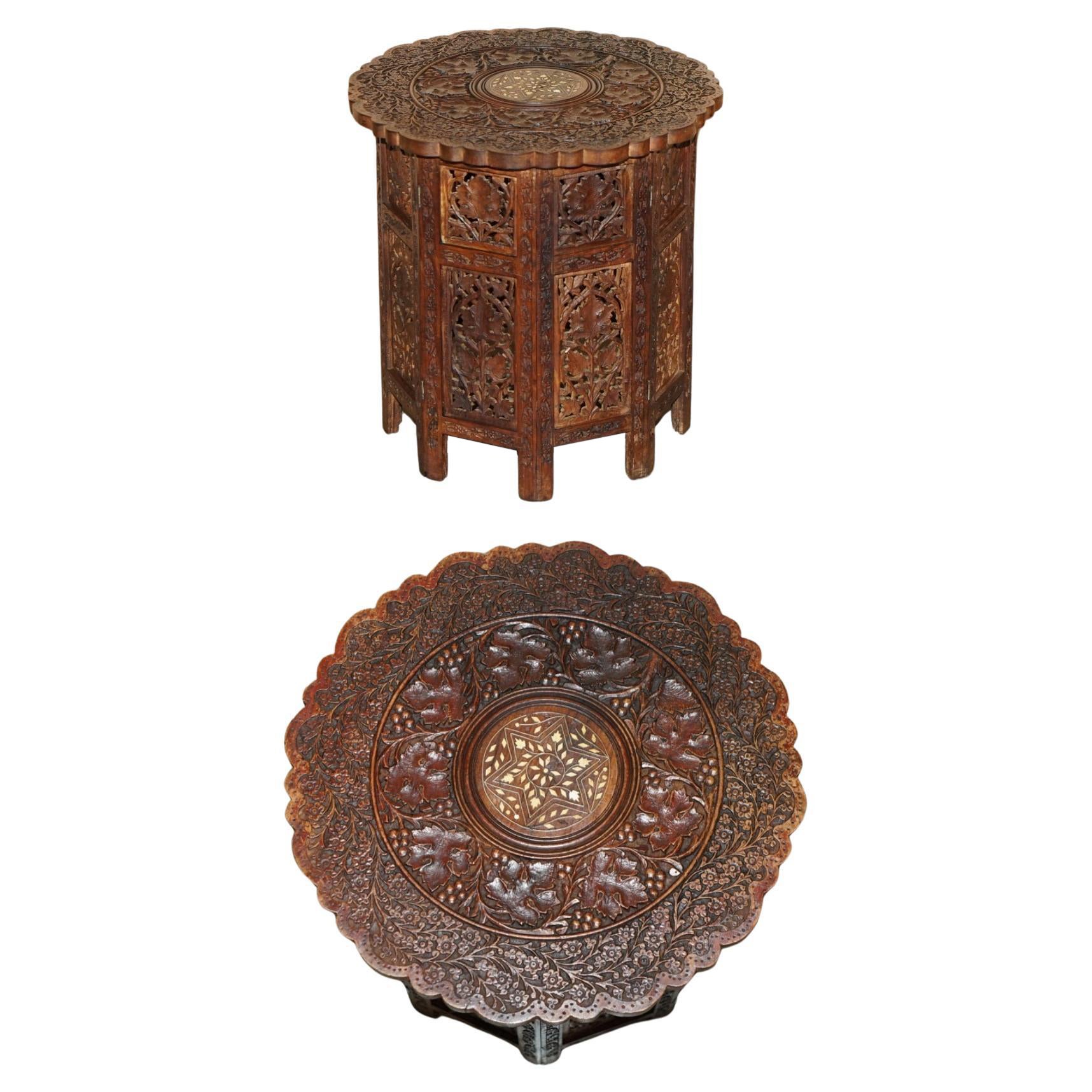 ANTIQUE LIBERTY'S VICTORIAN CIRCA 1880 INLAID HAND CARVED FOLDiNG TABLE For Sale