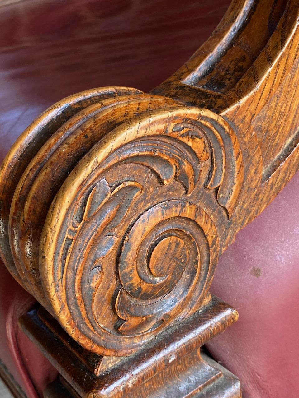 Mid-19th Century Antique Library Armchairs, Oak and Leather, England, circa 1860