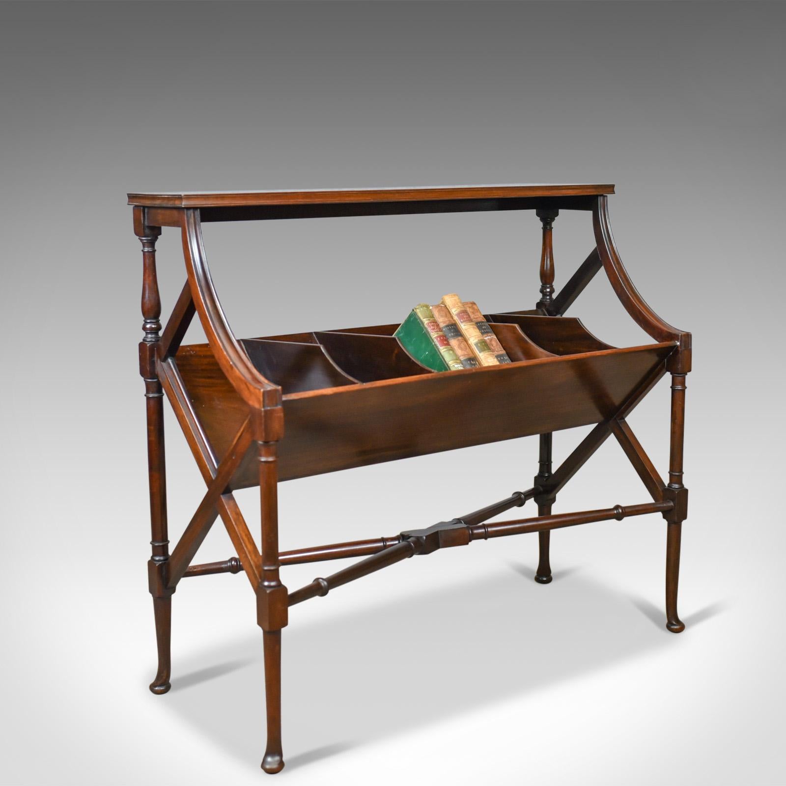 This is an antique library book trough, an English, Victorian, Regency revival mahogany bookshelf dating to the late 19th century, circa 1880.

Attractive library book trough in the Regency revival taste
Crafted in select mahogany with good,