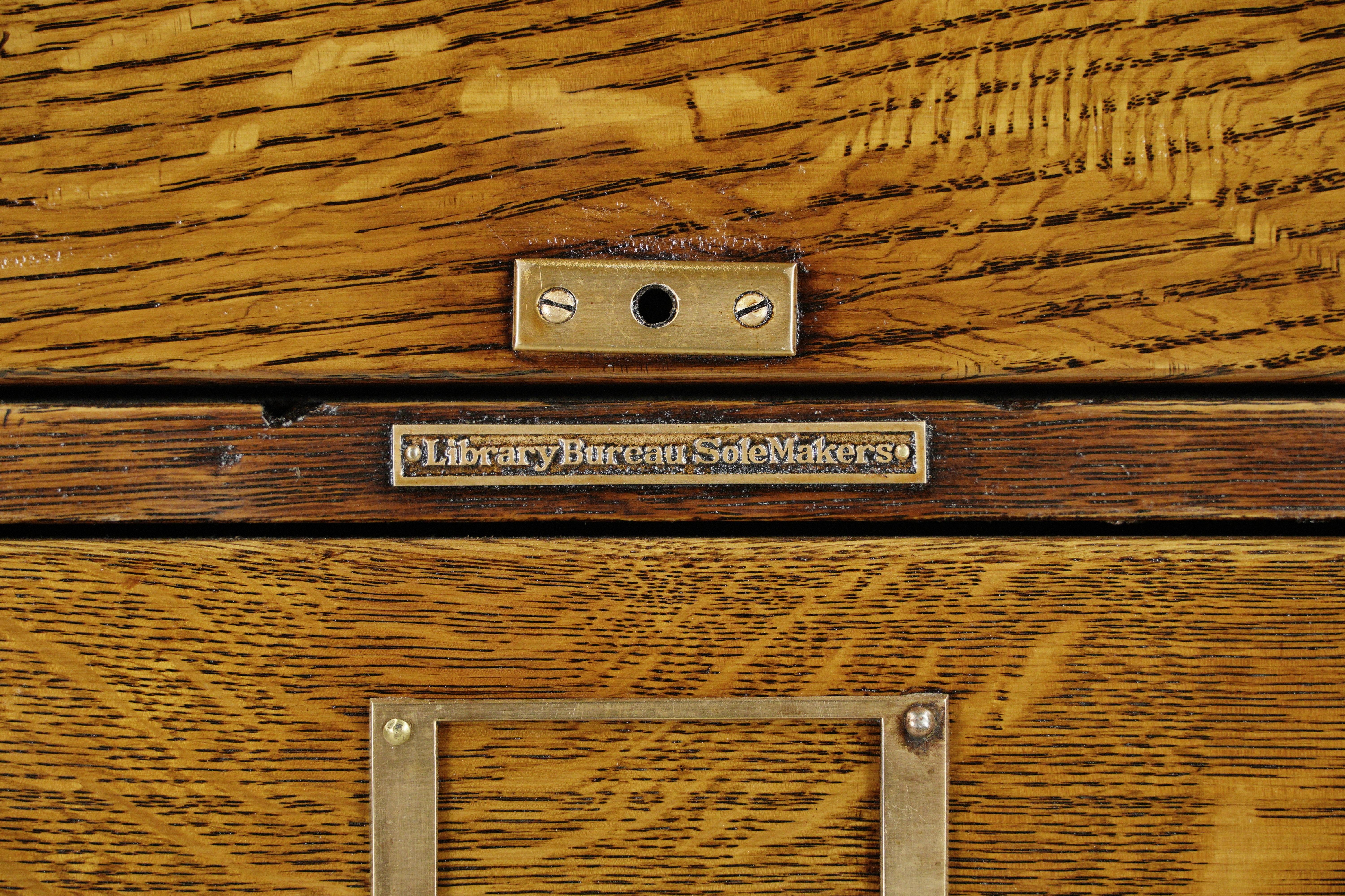 Industrial Antique Library Bureau Sole Makers Oak File Cabinet w 4 Drawers For Sale