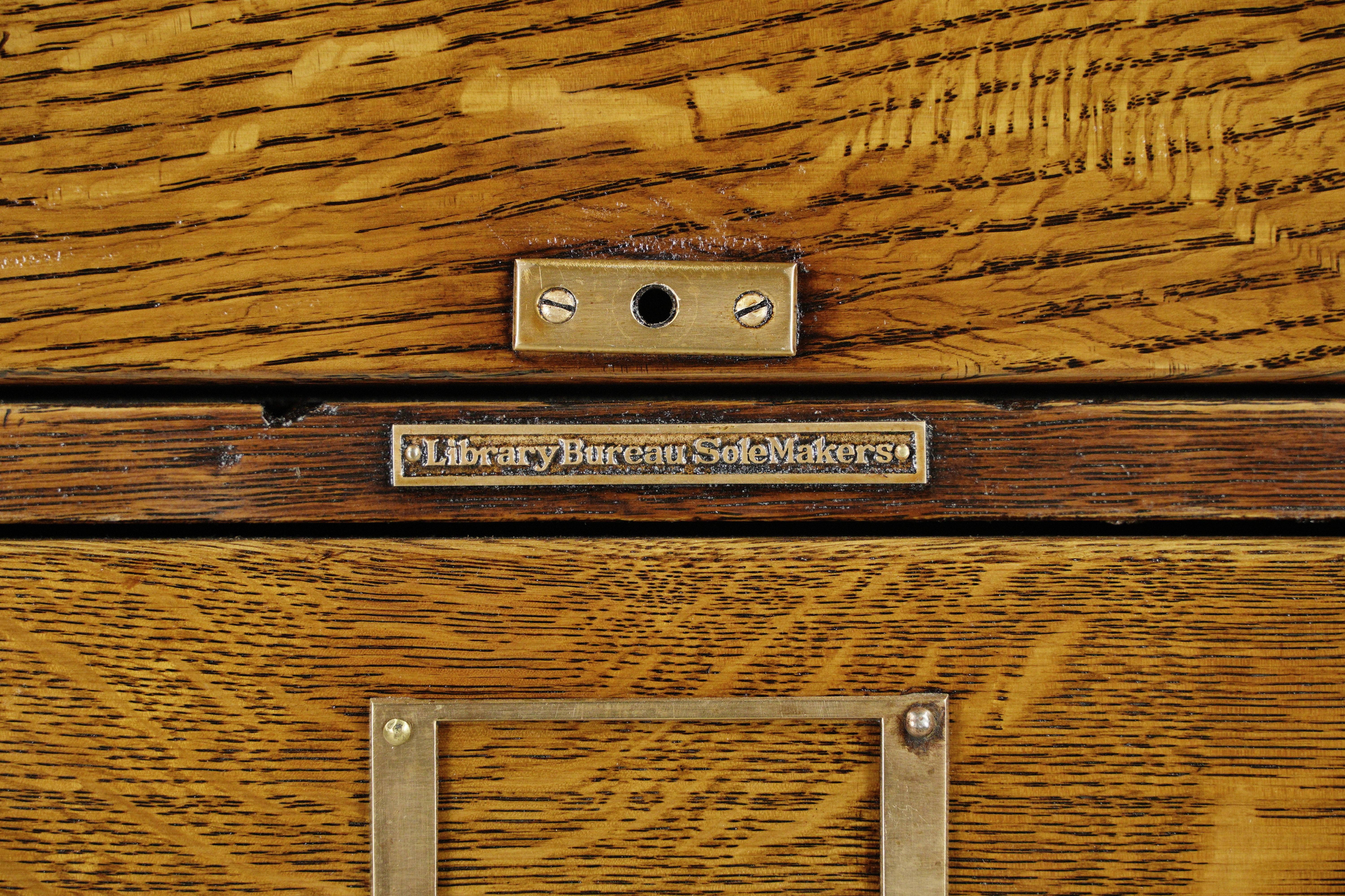 Industrial Antique Library Bureau Sole Makers Oak File Cabinet w 4 Drawers
