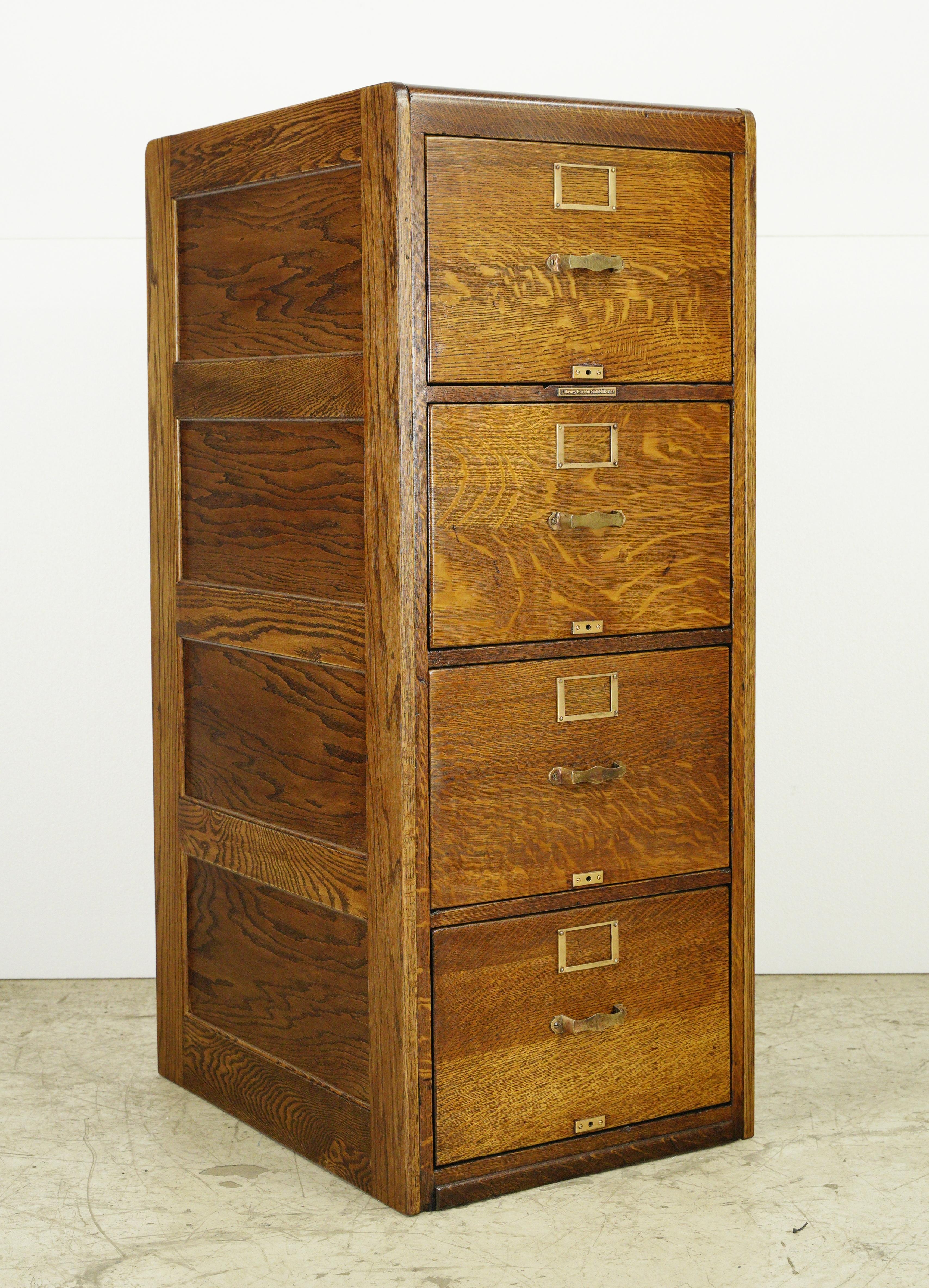 Antique Library Bureau Sole Makers Oak File Cabinet w 4 Drawers For Sale 1