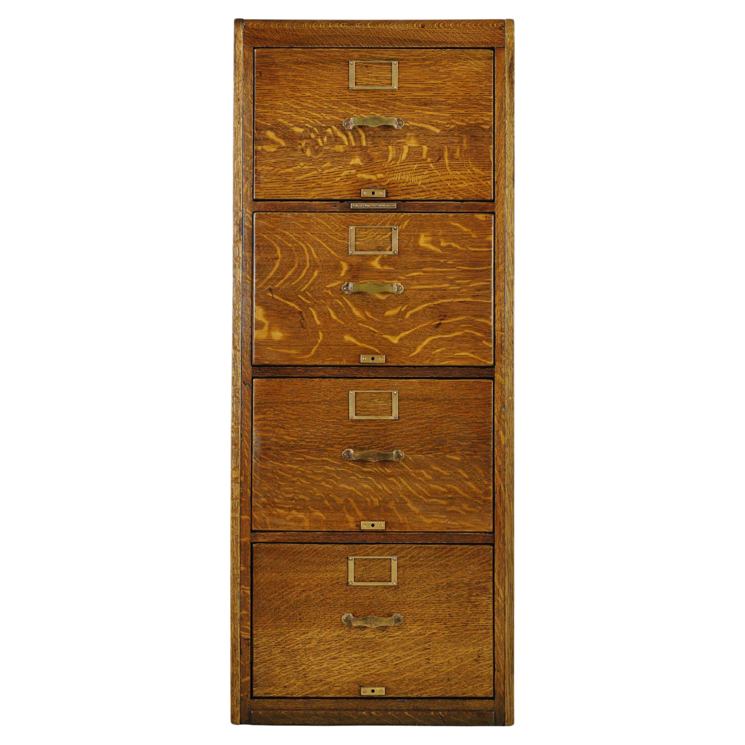 Antique Library Bureau Sole Makers Oak File Cabinet w 4 Drawers For Sale