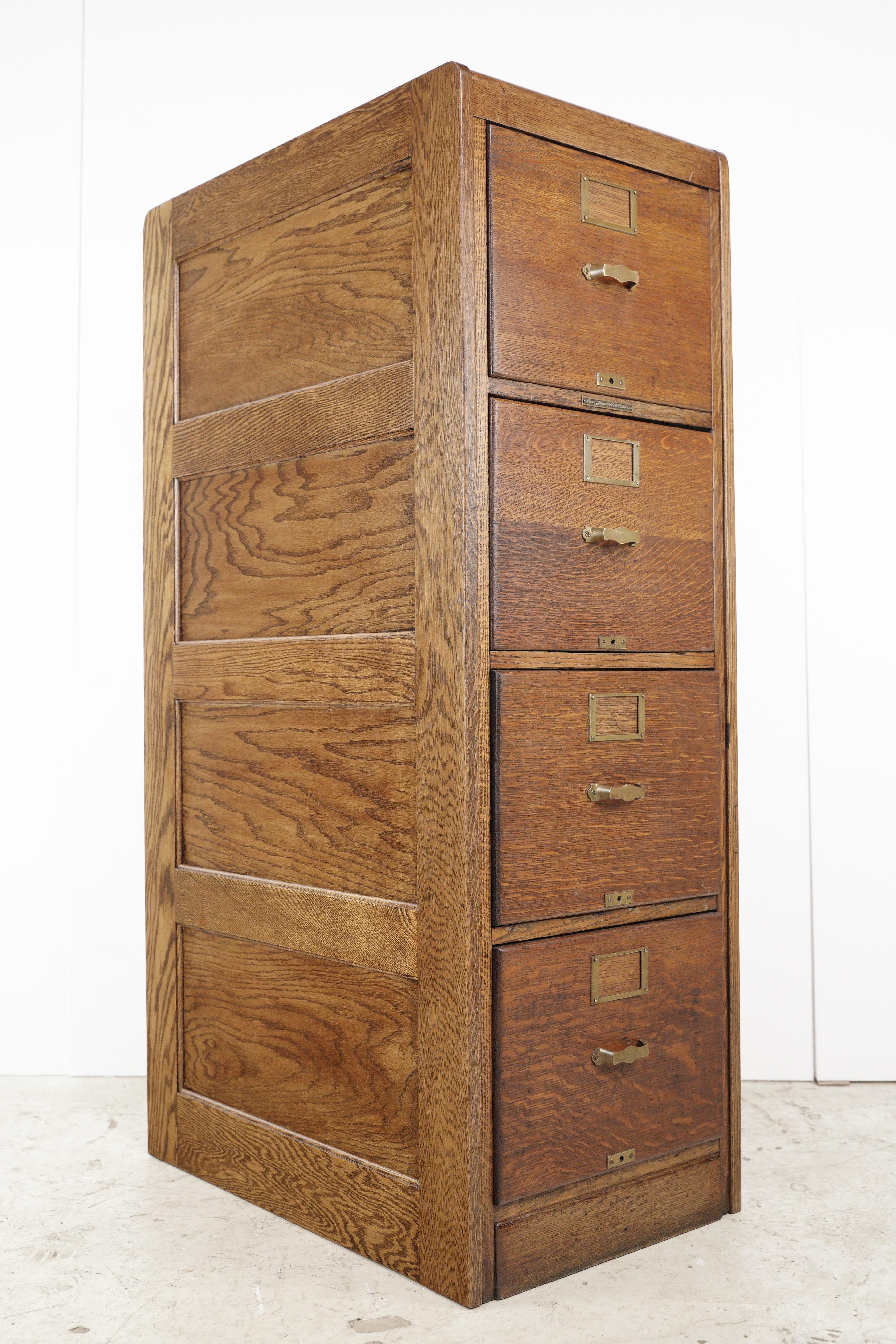 Antique Library Bureau Sole Makers Tiger Oak Wood Filing Cabinet 5