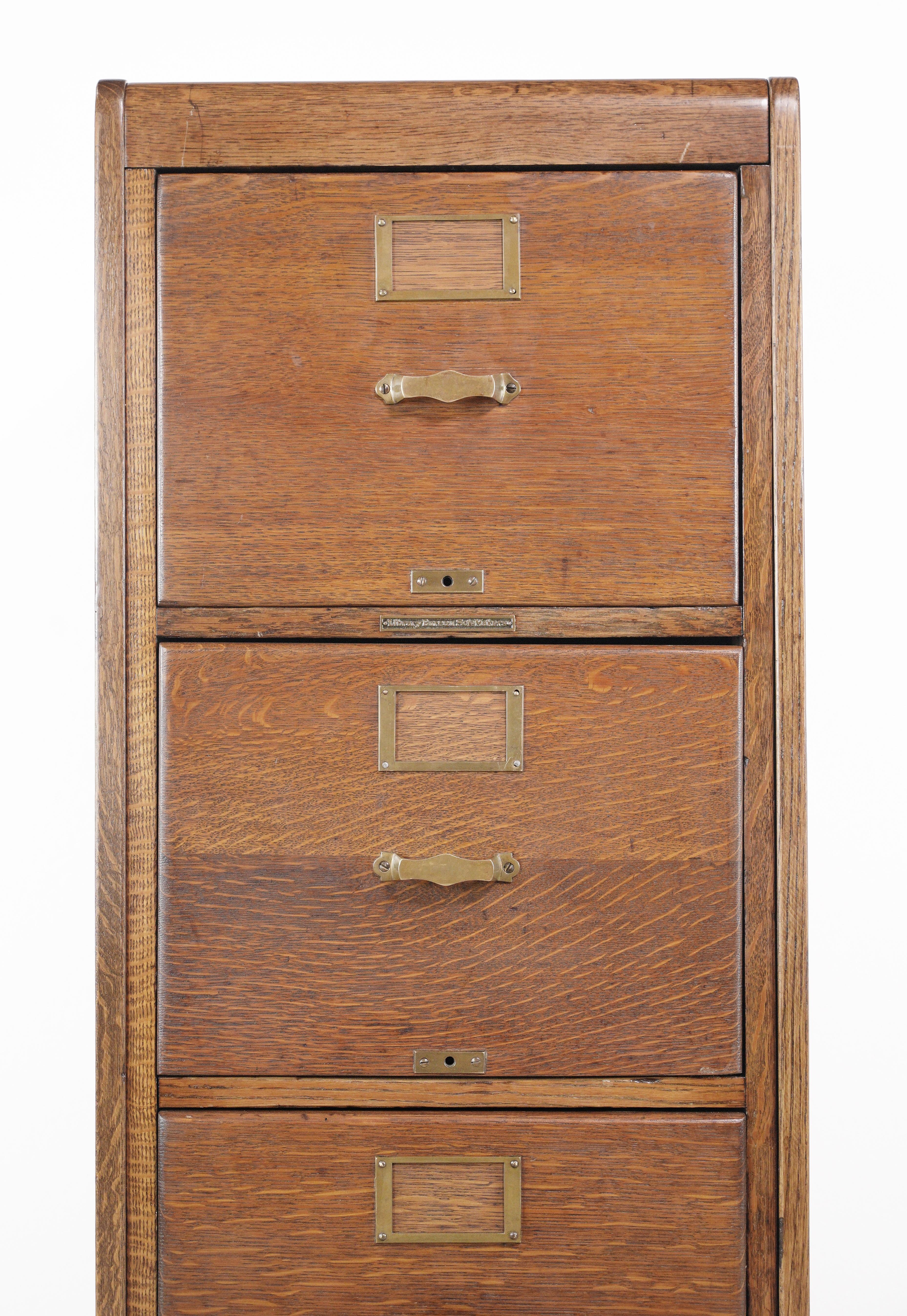 Industrial Antique Library Bureau Sole Makers Tiger Oak Wood Filing Cabinet