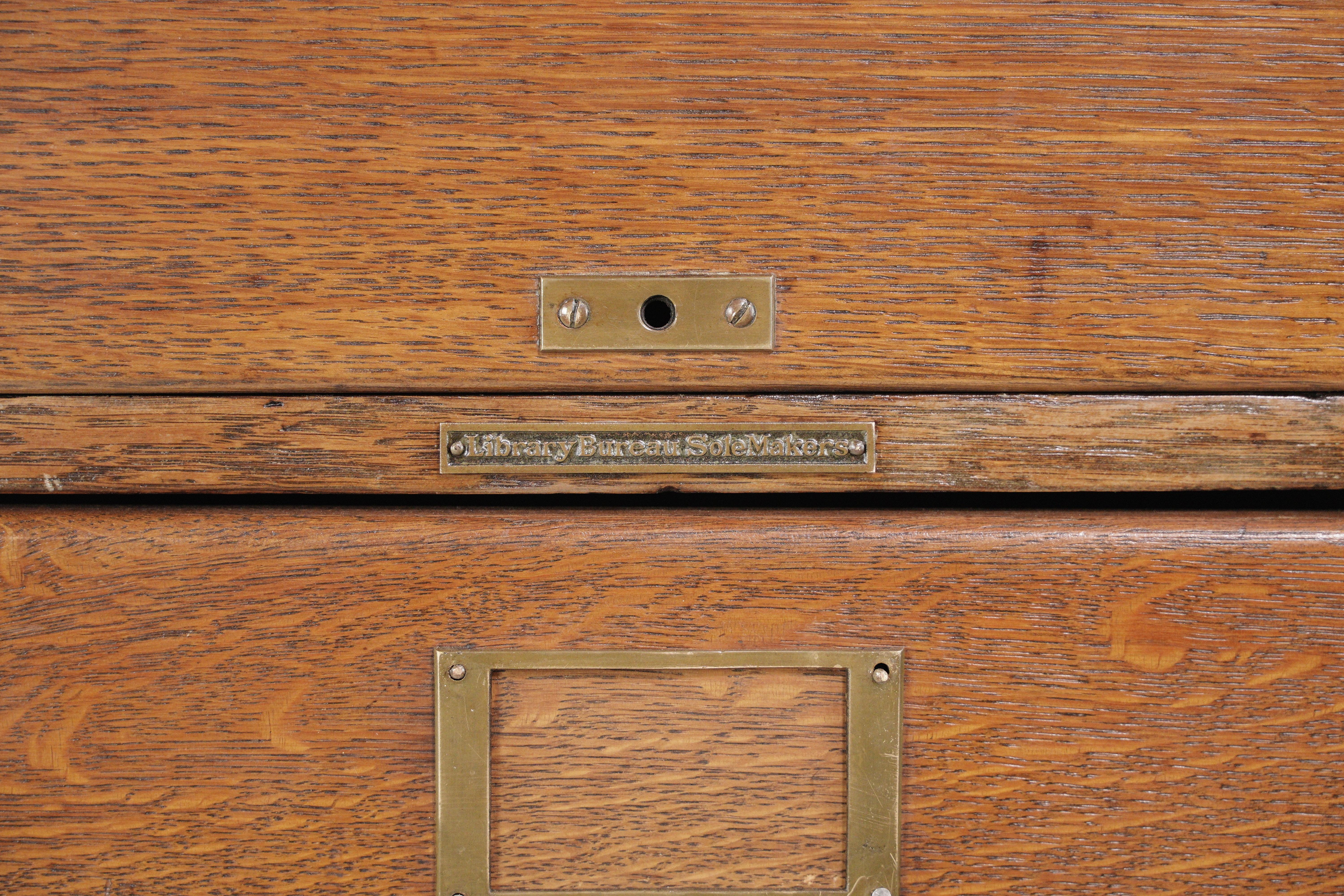 American Antique Library Bureau Sole Makers Tiger Oak Wood Filing Cabinet