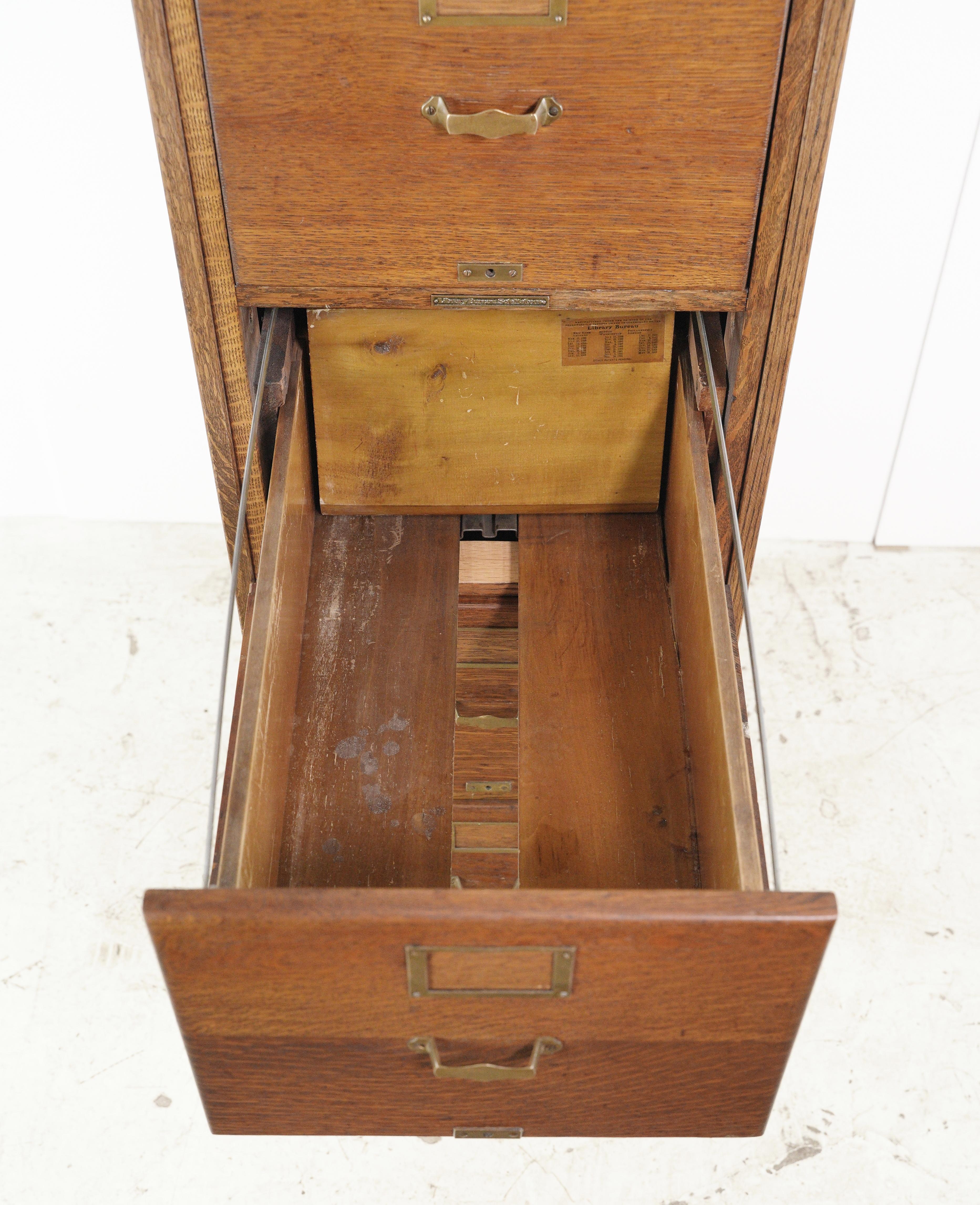 20th Century Antique Library Bureau Sole Makers Tiger Oak Wood Filing Cabinet