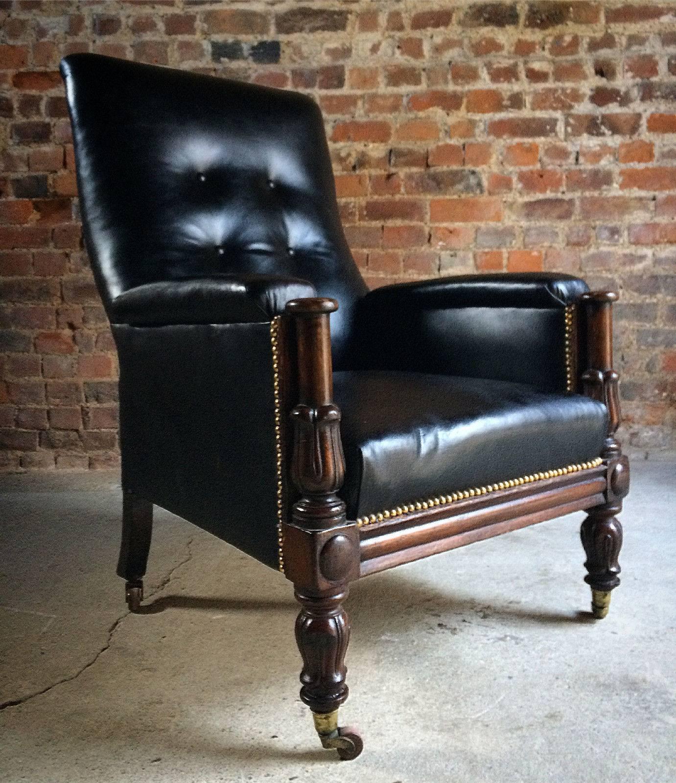 Antique Library Chair Lounge Club Leather Mahogany William IV, 1830 5