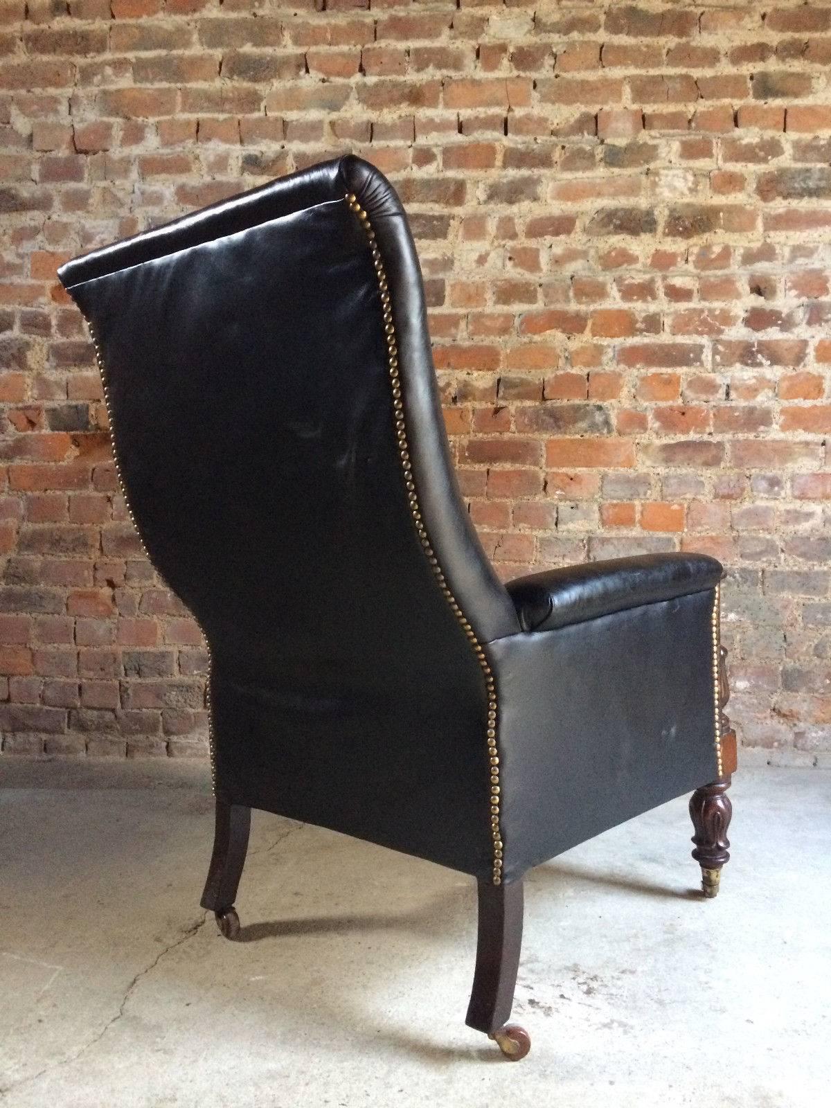 Antique Library Chair Lounge Club Leather Mahogany William IV, 1830 In Excellent Condition In Longdon, Tewkesbury