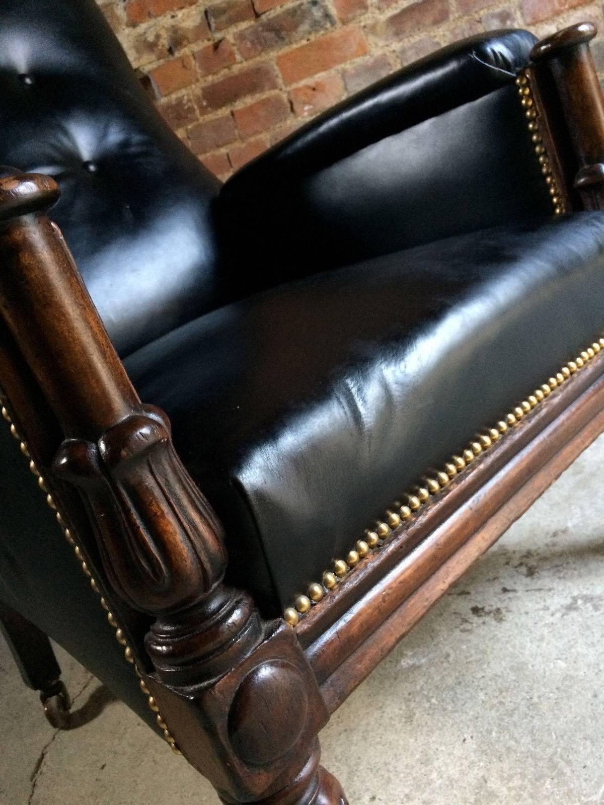 19th Century Antique Library Chair Lounge Club Leather Mahogany William IV, 1830