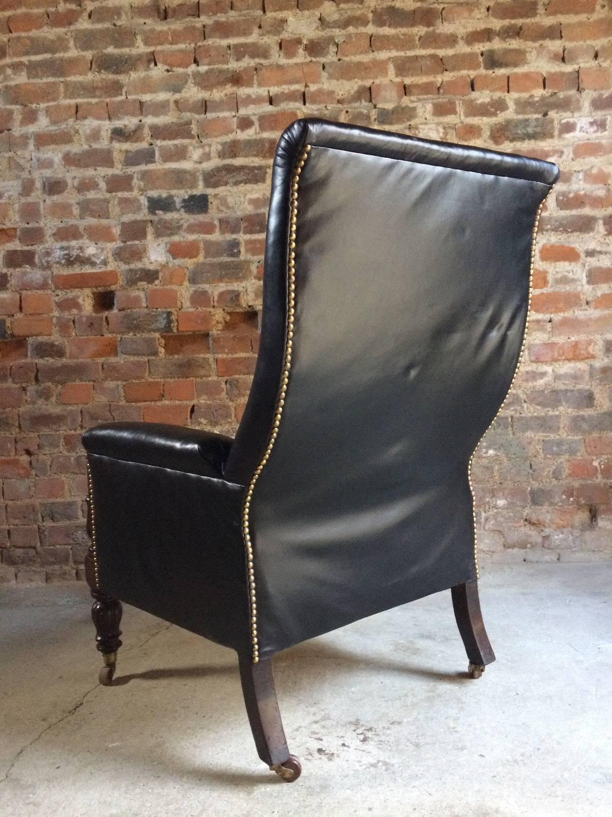 Antique Library Chair Lounge Club Leather Mahogany William IV, 1830 1