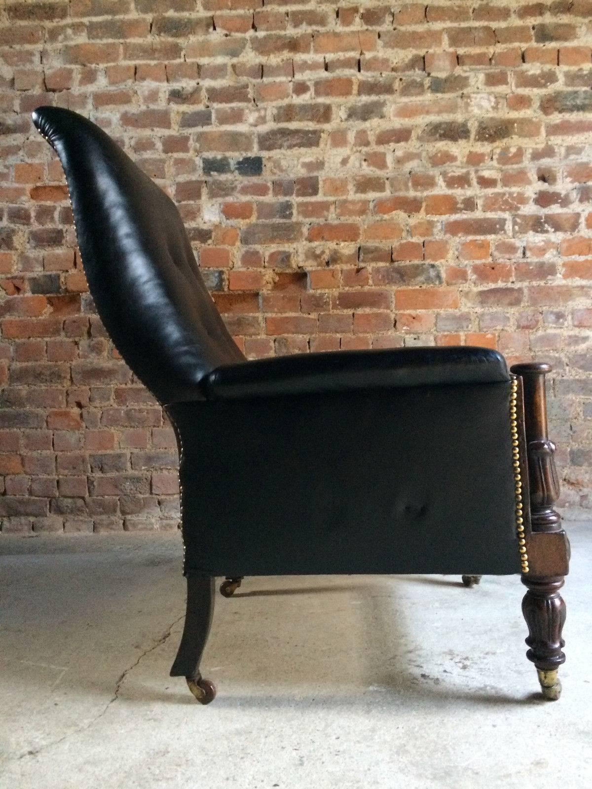 Antique Library Chair Lounge Club Leather Mahogany William IV, 1830 2