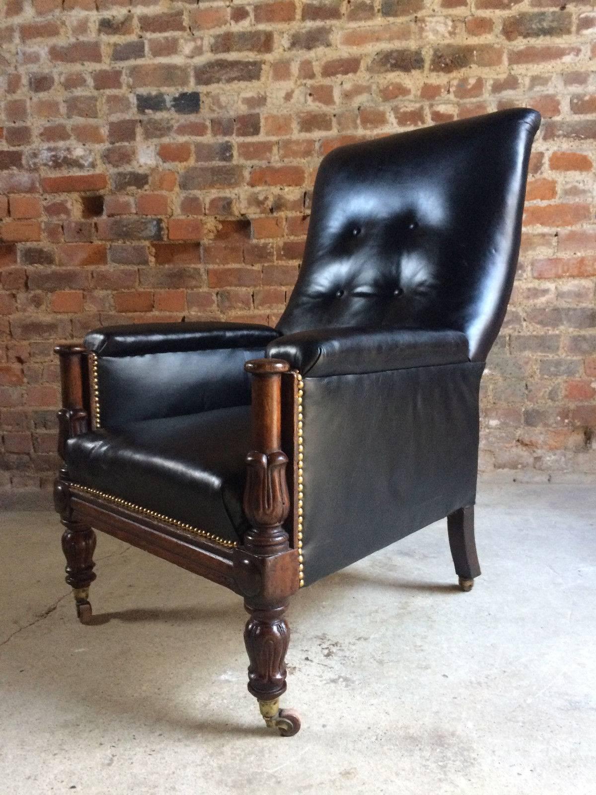 Antique Library Chair Lounge Club Leather Mahogany William IV, 1830 4