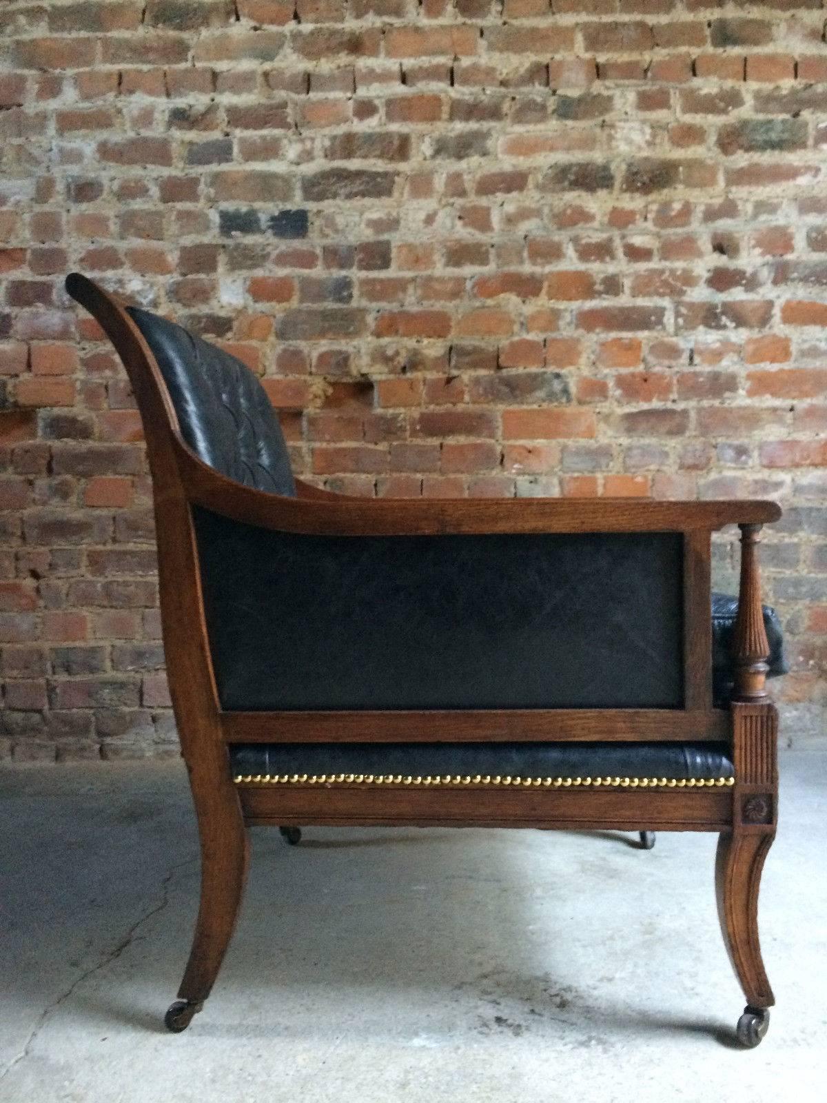 Antique Library Chair Lounge Club Leather Oak Early Victorian, 1840 5
