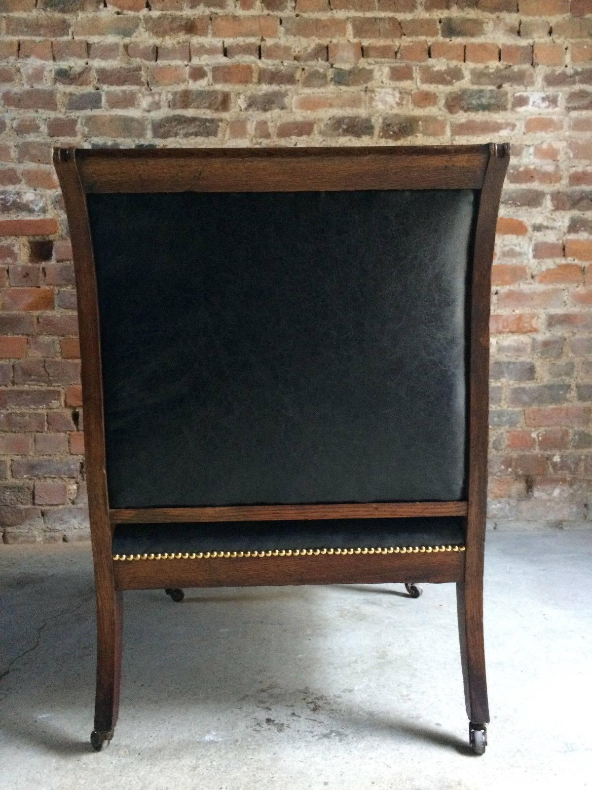 Antique Library Chair Lounge Club Leather Oak Early Victorian, 1840 1
