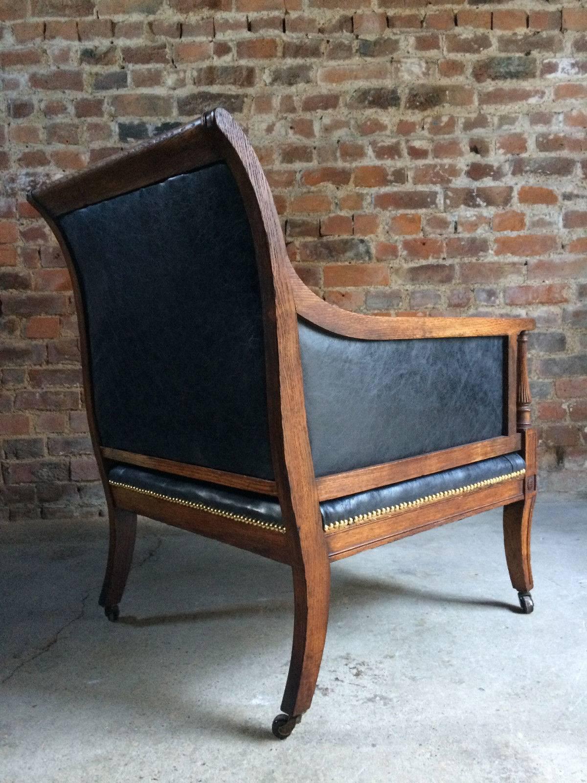 Antique Library Chair Lounge Club Leather Oak Early Victorian, 1840 3