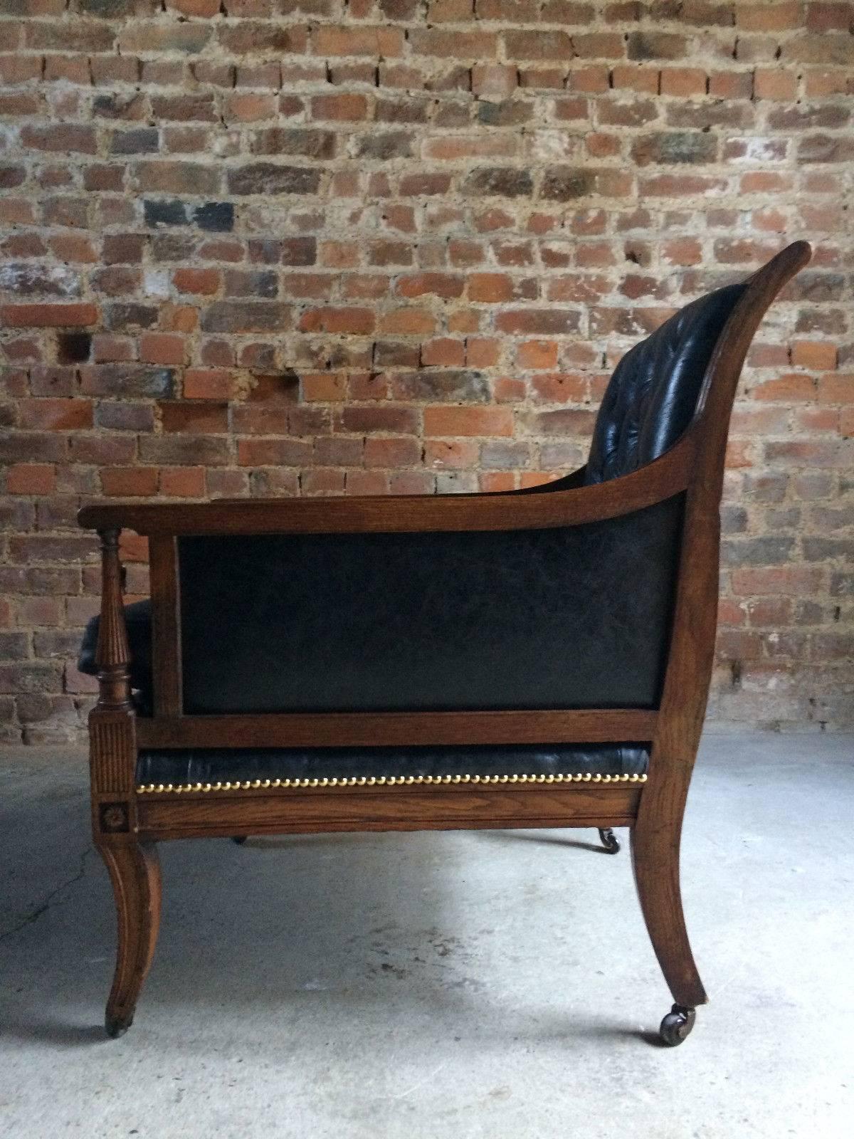Antique Library Chair Lounge Club Leather Oak Early Victorian, 1840 4