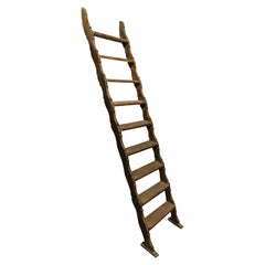 Antique Library Ladder, Brown Larch with Moved Bar, 1800, Italy