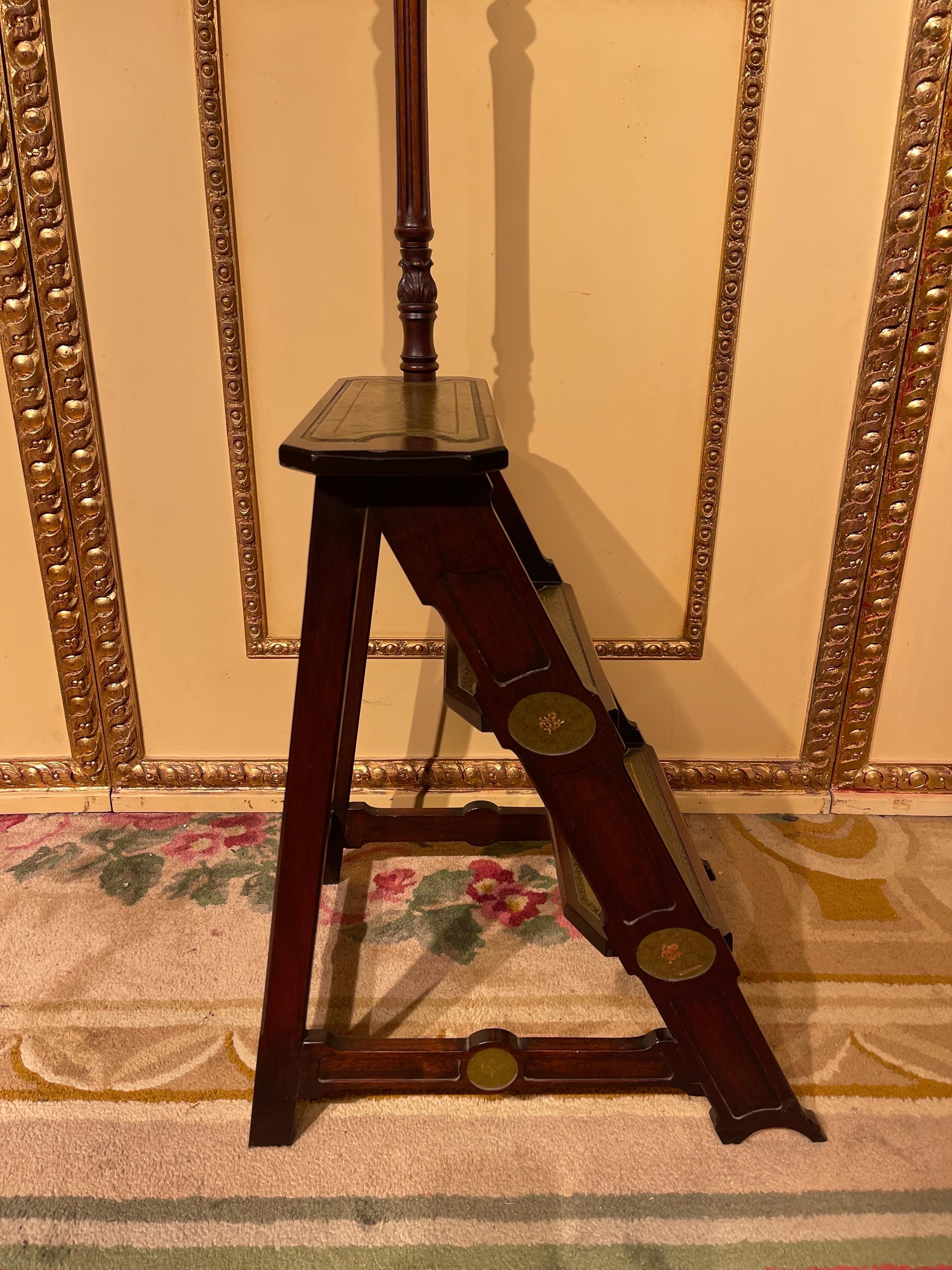 Painted Antique Library Ladder/Step Ladder, Mahogany England