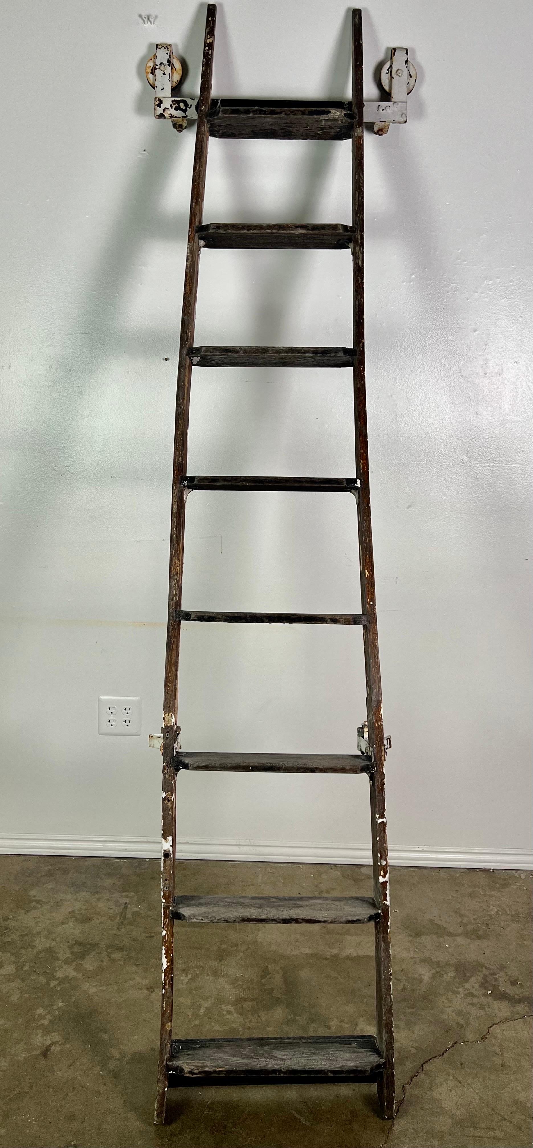 19th C. Primitive library ladder.  Most of the original paint has worn off but it has a great patina.