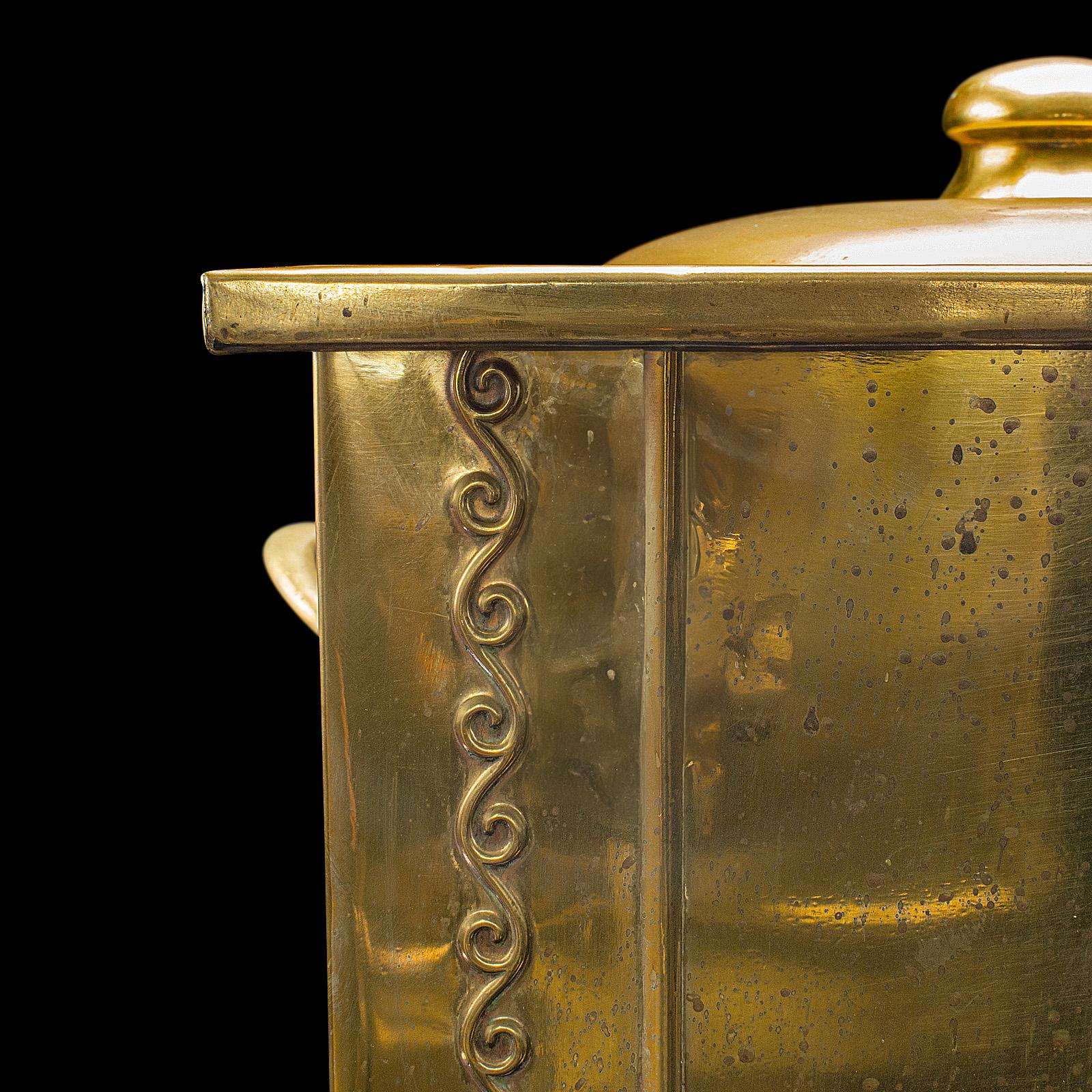 Bouteille de charbon antique en laiton anglais, cheminée, bûches, magasin de cheminée, victorien en vente 2