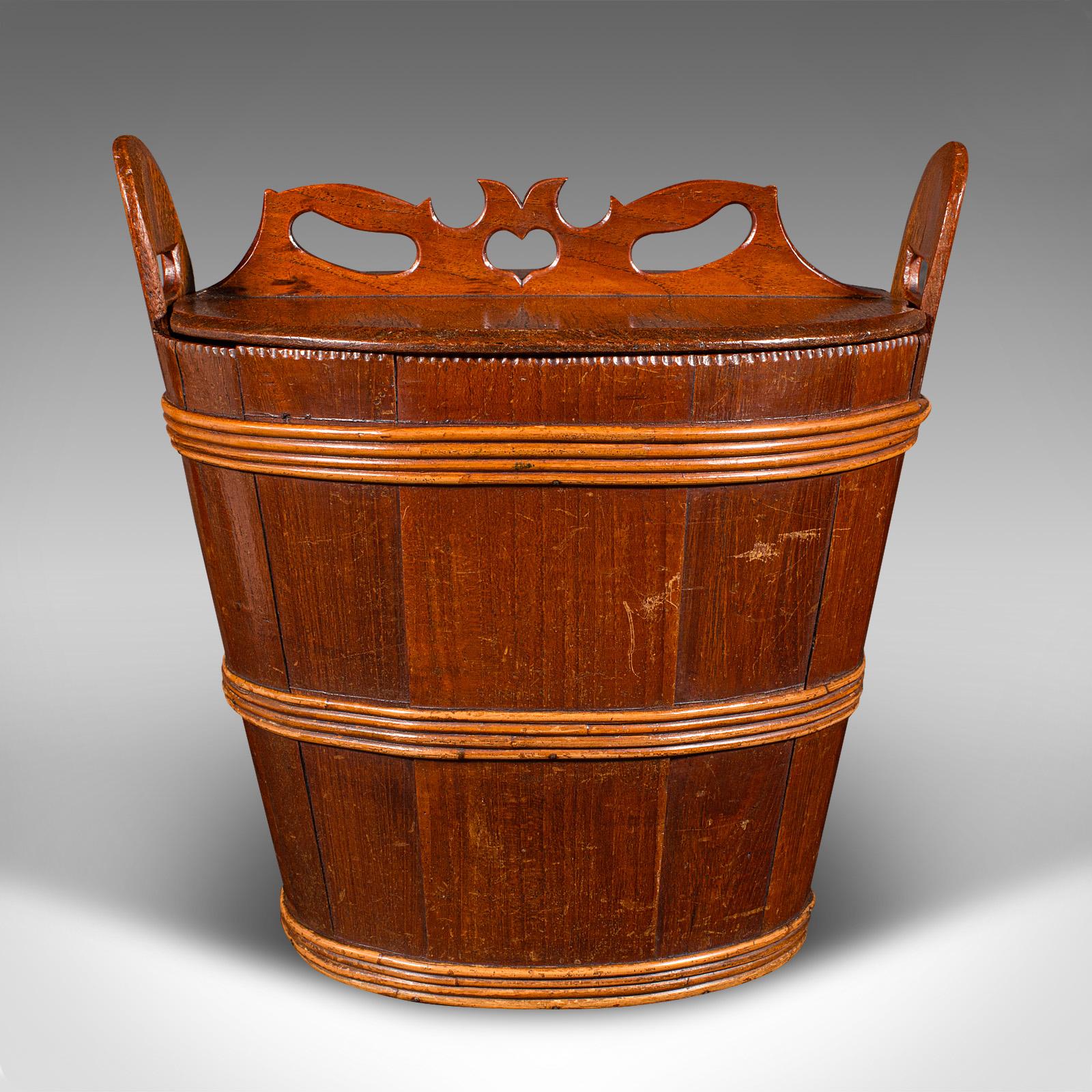 Antique Lidded Waste Bin, Georgian, Dutch, Oak, Fruitwood, Fireside Store C.1800 In Good Condition For Sale In Hele, Devon, GB
