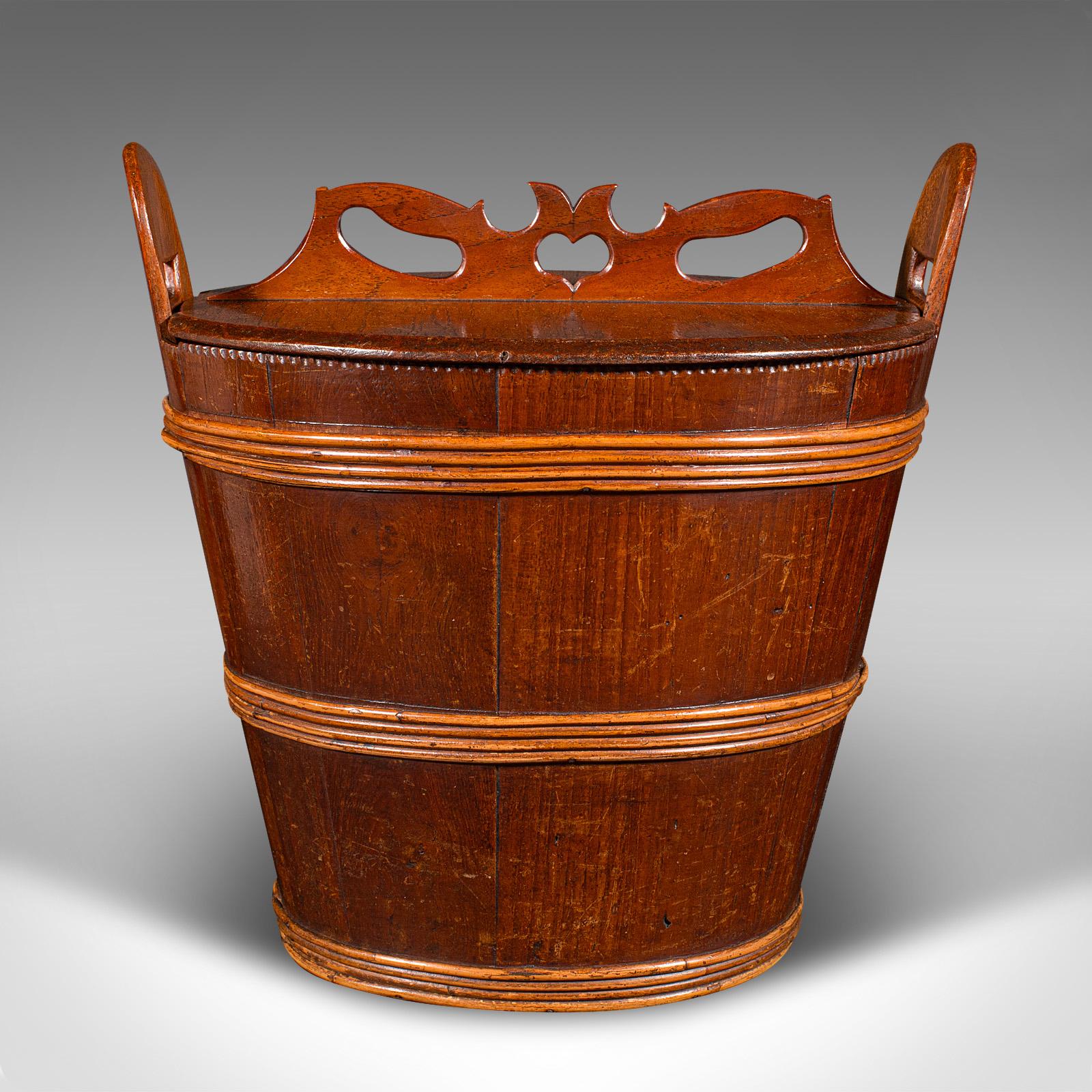 Antique Lidded Waste Bin, Georgian, Dutch, Oak, Fruitwood, Fireside Store C.1800 For Sale 1