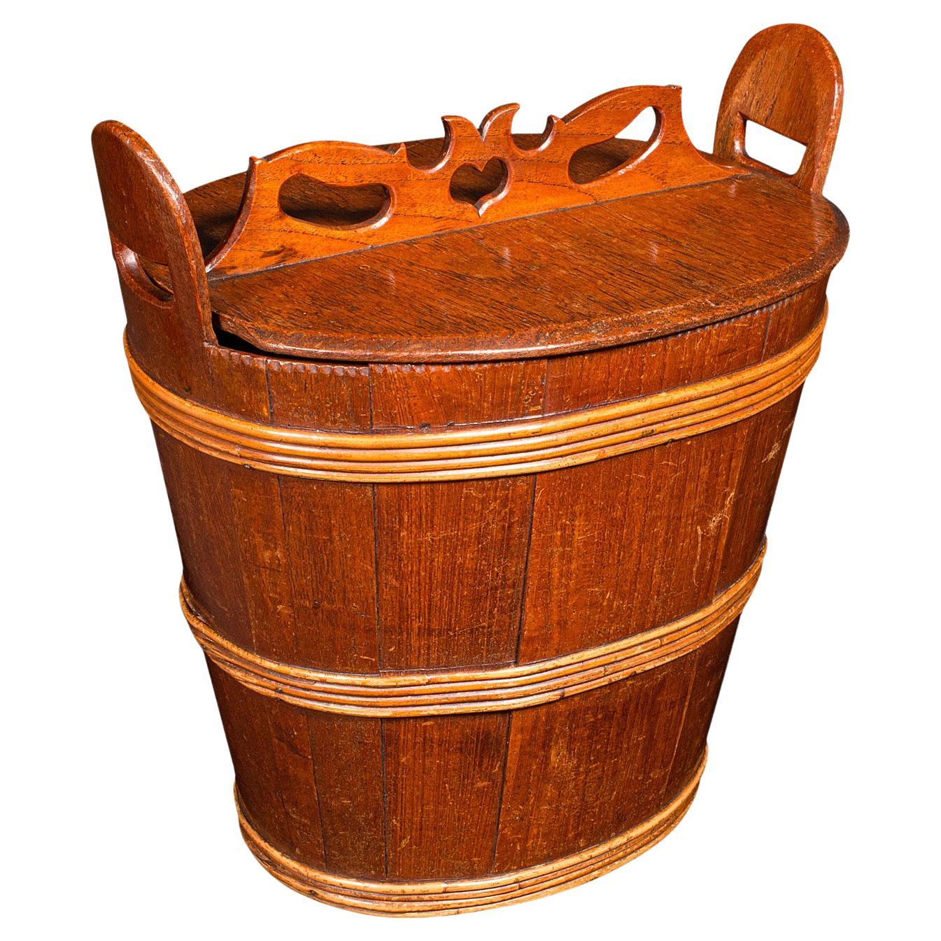 Antico cestino per rifiuti con coperchio, georgiano, olandese, Oak, legno di frutta, negozio da camino C.I.C.