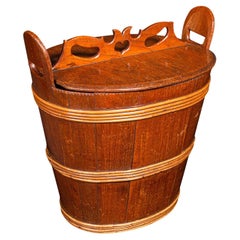 Antico cestino per rifiuti con coperchio, georgiano, olandese, Oak, legno di frutta, negozio da camino C.I.C.