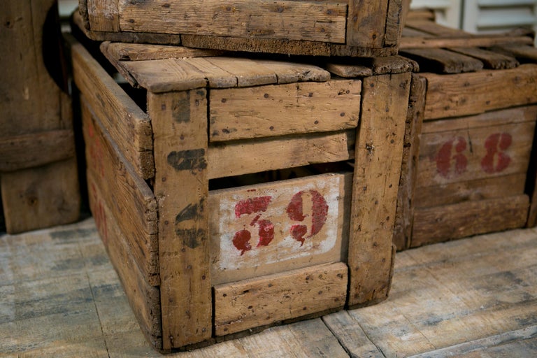 Antique Lidden Wood Crates with Stencils at 1stDibs