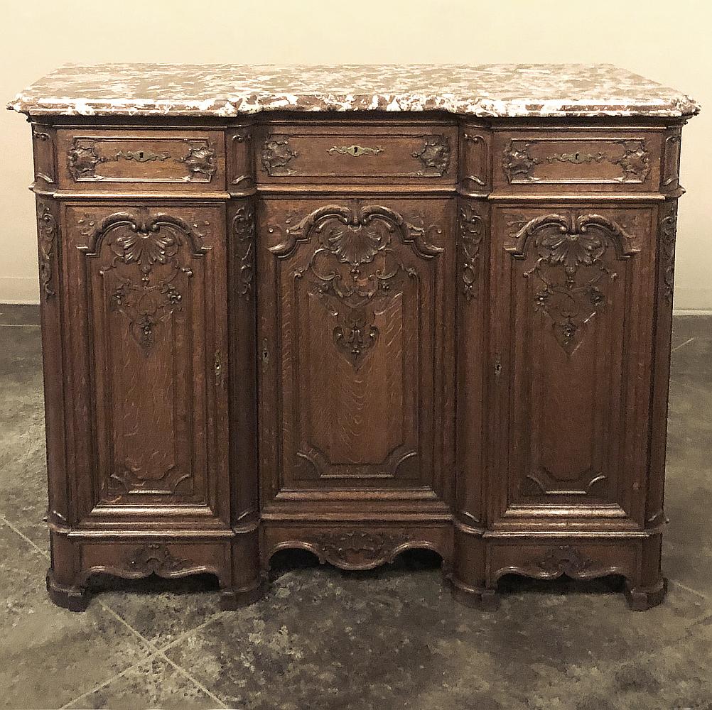 Hand-Carved Antique Liegoise Louis XIV Marble Top Buffet For Sale