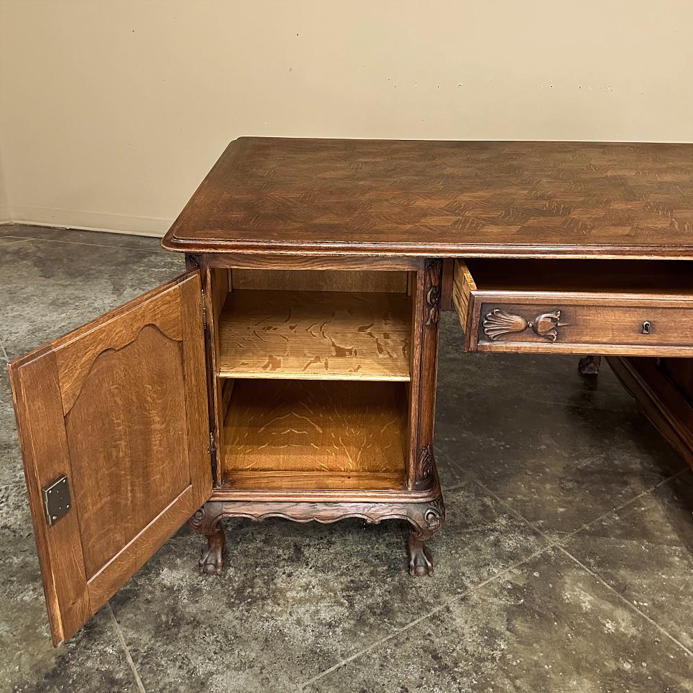 Antique Liegoise Louis XIV Oak Parquet Partner's Desk For Sale 4