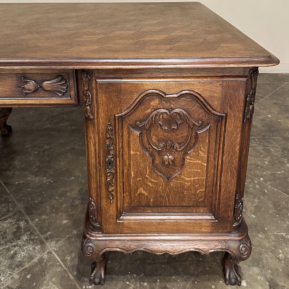 Antique Liegoise Louis XIV Oak Parquet Partner's Desk For Sale 6
